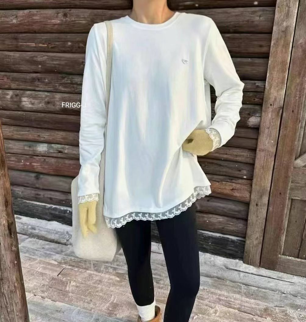 FJ5403 蕾絲拼接邊寬鬆Tee *特價* (優惠碼同充值購物金不適用)