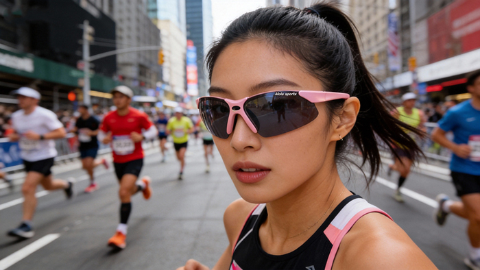 跑馬拉松的女性選手配戴MOLA摩拉運動太陽眼鏡1400PN