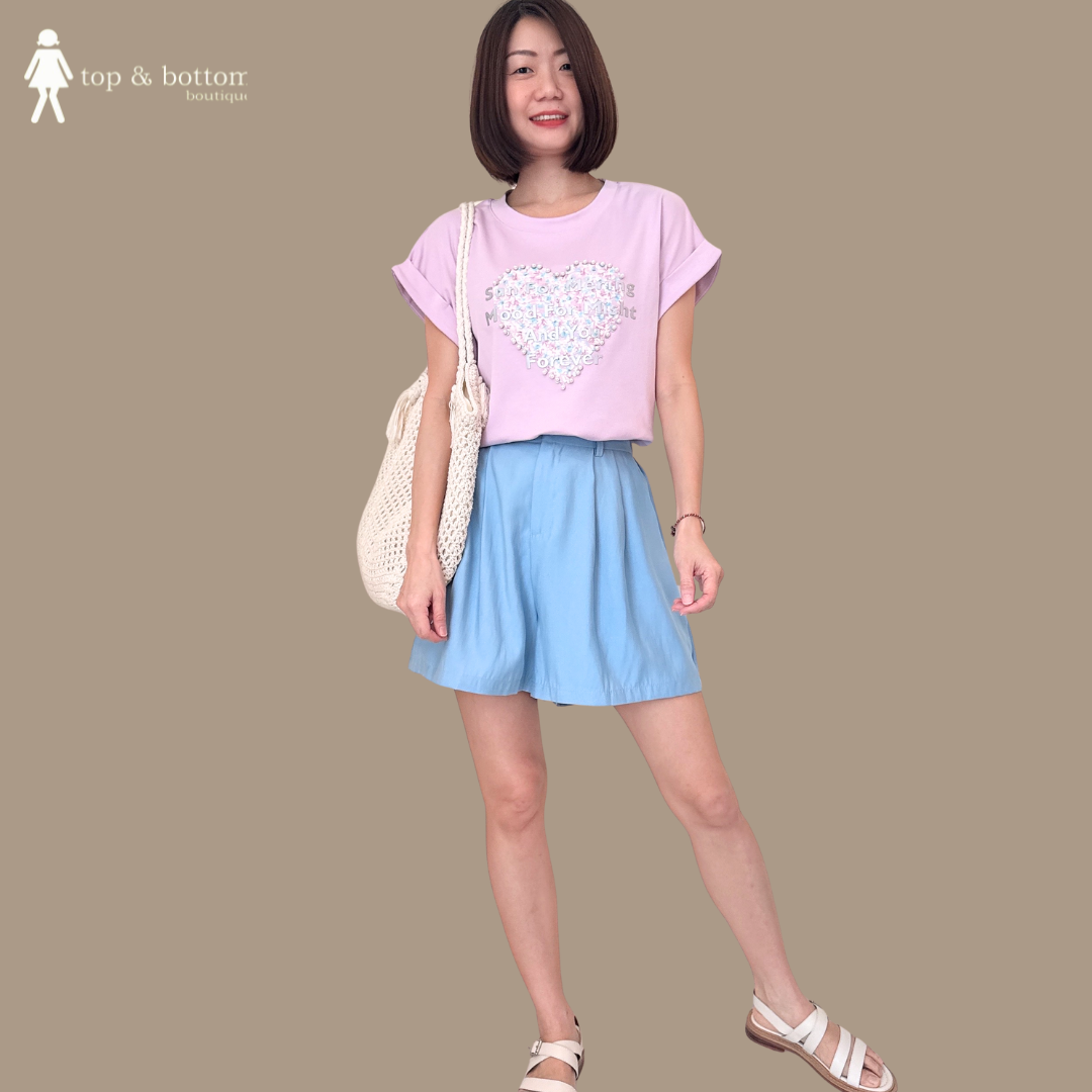 SHORT SLEEVE 3D FLOWER LOVE & WORDING TEE