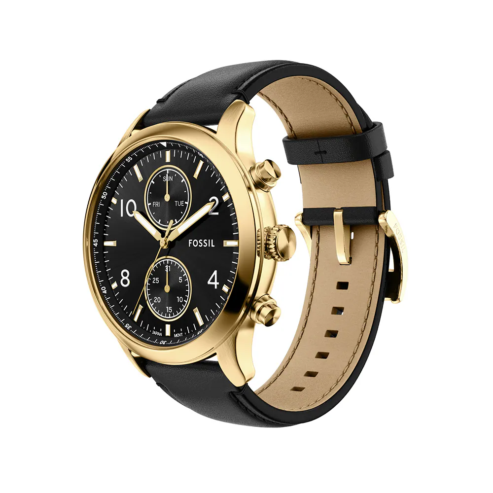 萬年鐘錶 - Fossil   Bennett  黑面盤紳士皮革款男錶 BQM7106 錶徑45MM