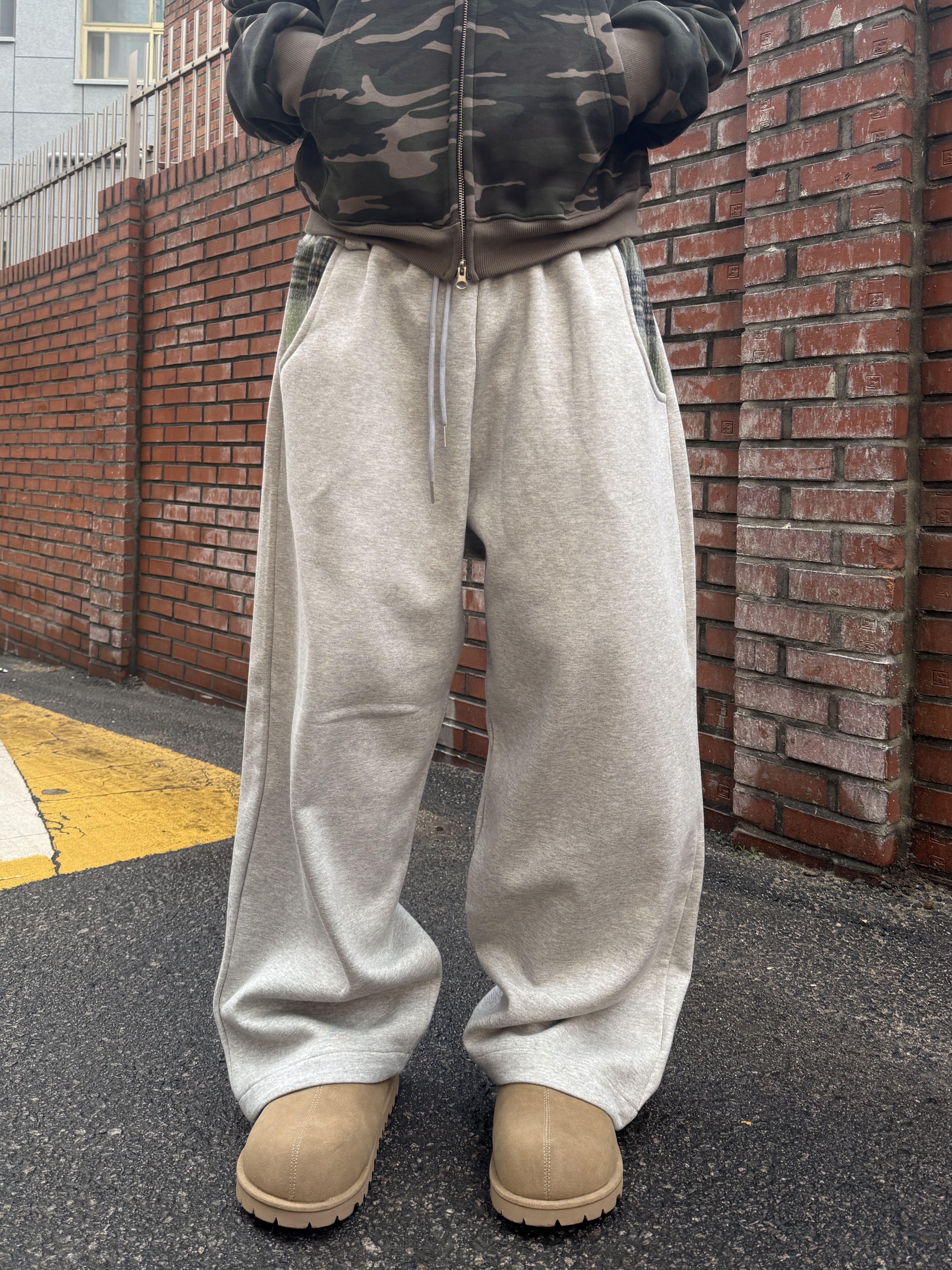 格紋拼接造型 寬鬆棉褲（部分現貨）