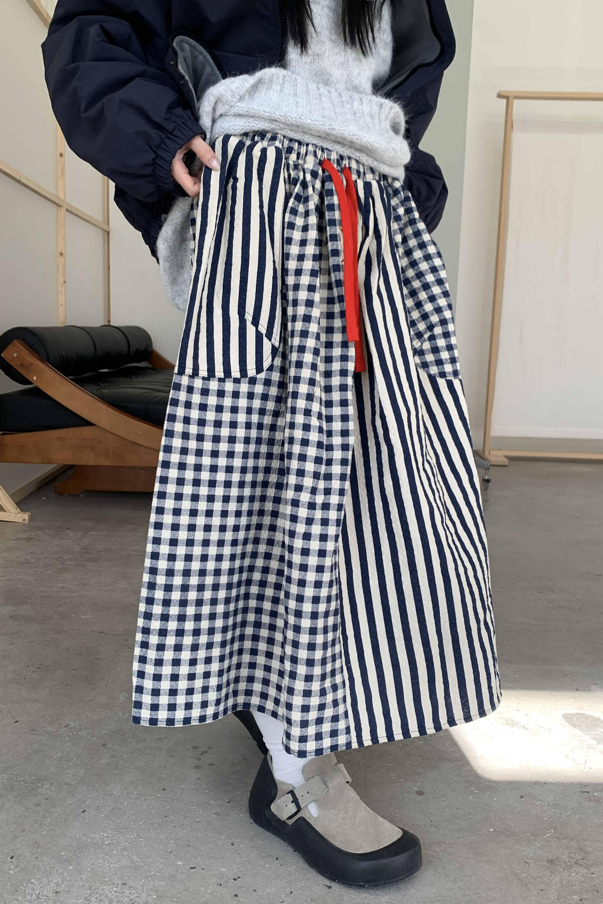 Winter Finale｜日系拼接格子職條裙 2色