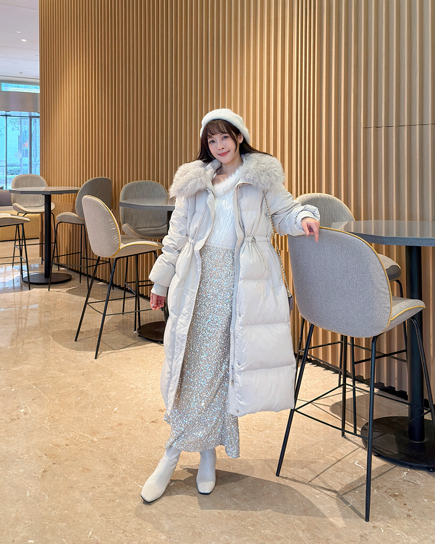 LINA LINA貴氣格調蓬鬆毛領羽絨外套-高貴杏