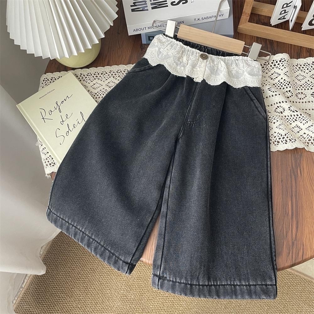 春季花邊直筒寬褲(不加絨)