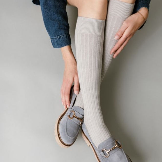 (預購) COLLEGIEN 羅紋長襪 La Haute - 105 Gris Perle 珍珠灰