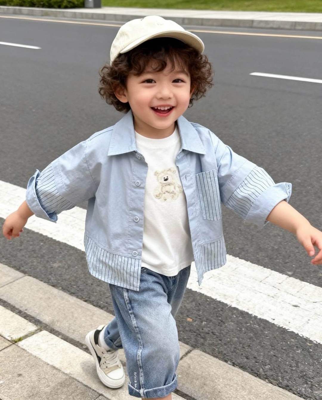 BYC01T064BL 天藍拼接間條恤衫