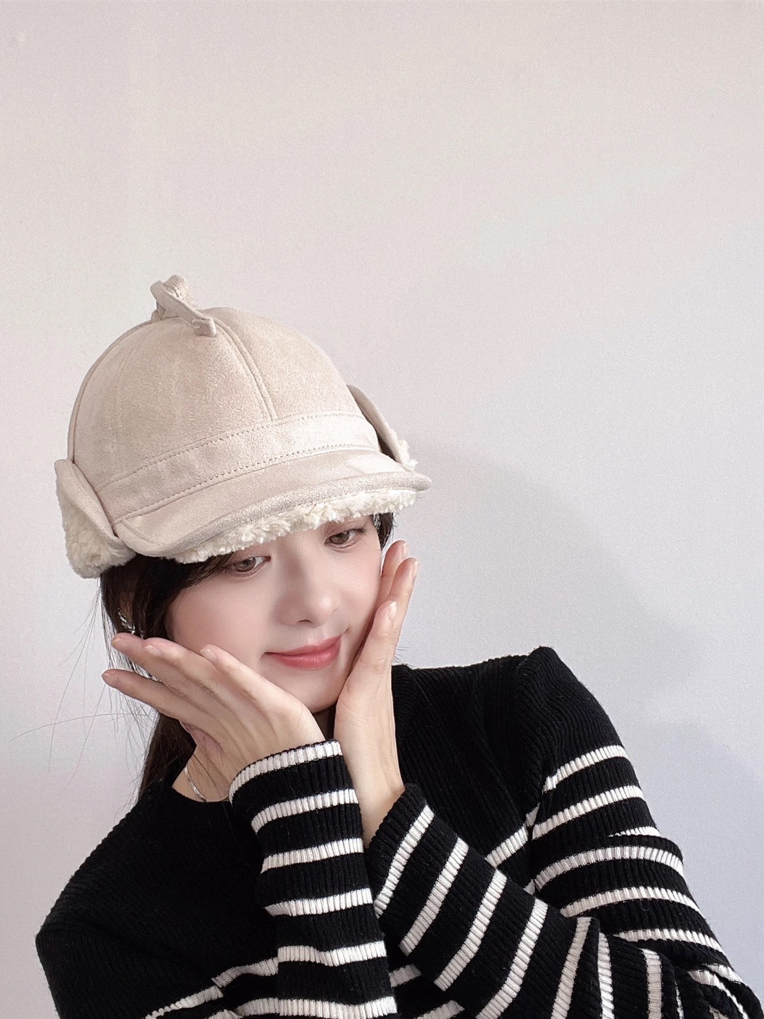 保暖麋鹿皮質感護耳棒球帽