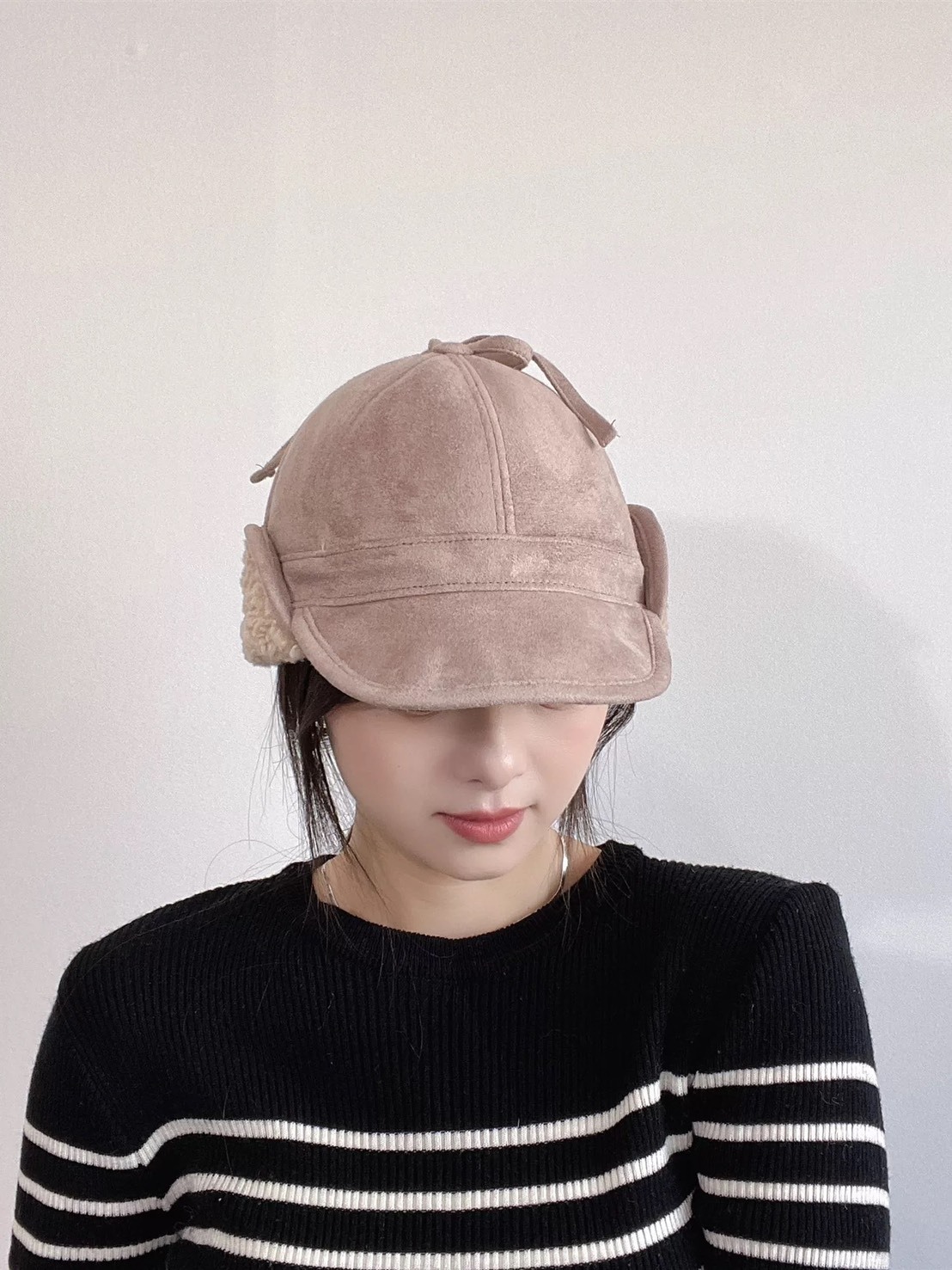 保暖麋鹿皮質感護耳棒球帽