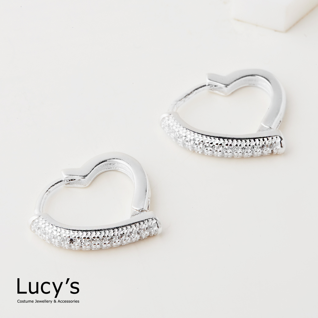 925純銀 鑲鑽愛心 易扣耳環 (126624)