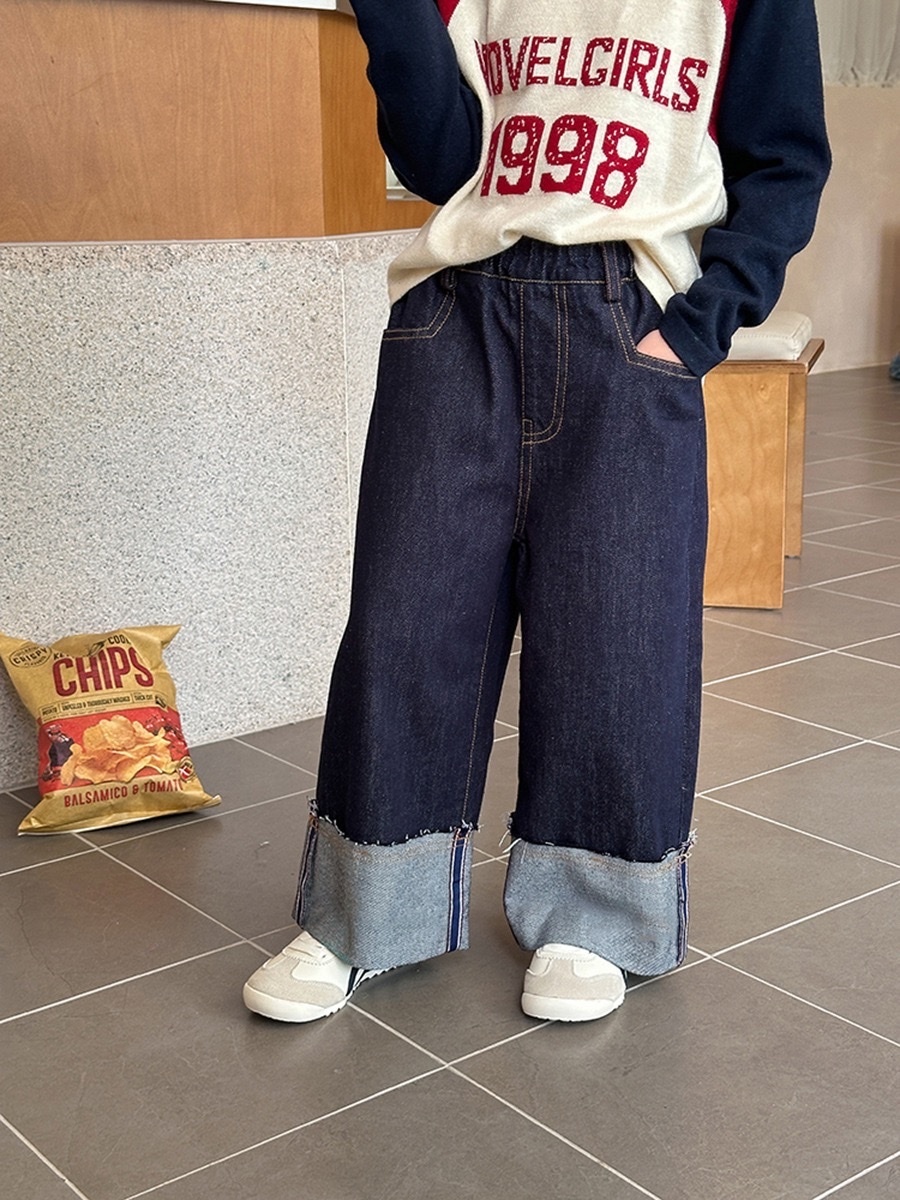 高質感防褪色翻邊牛仔褲