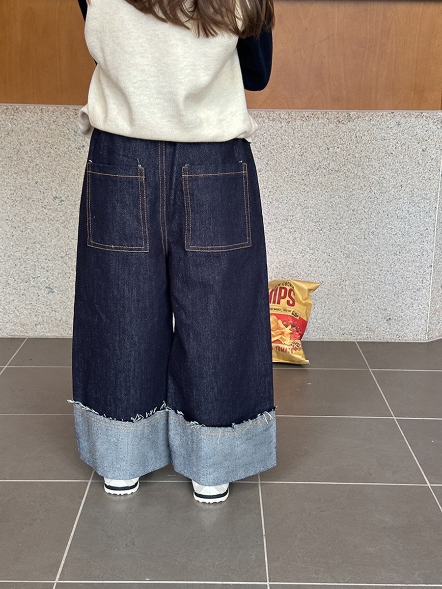 高質感防褪色翻邊牛仔褲