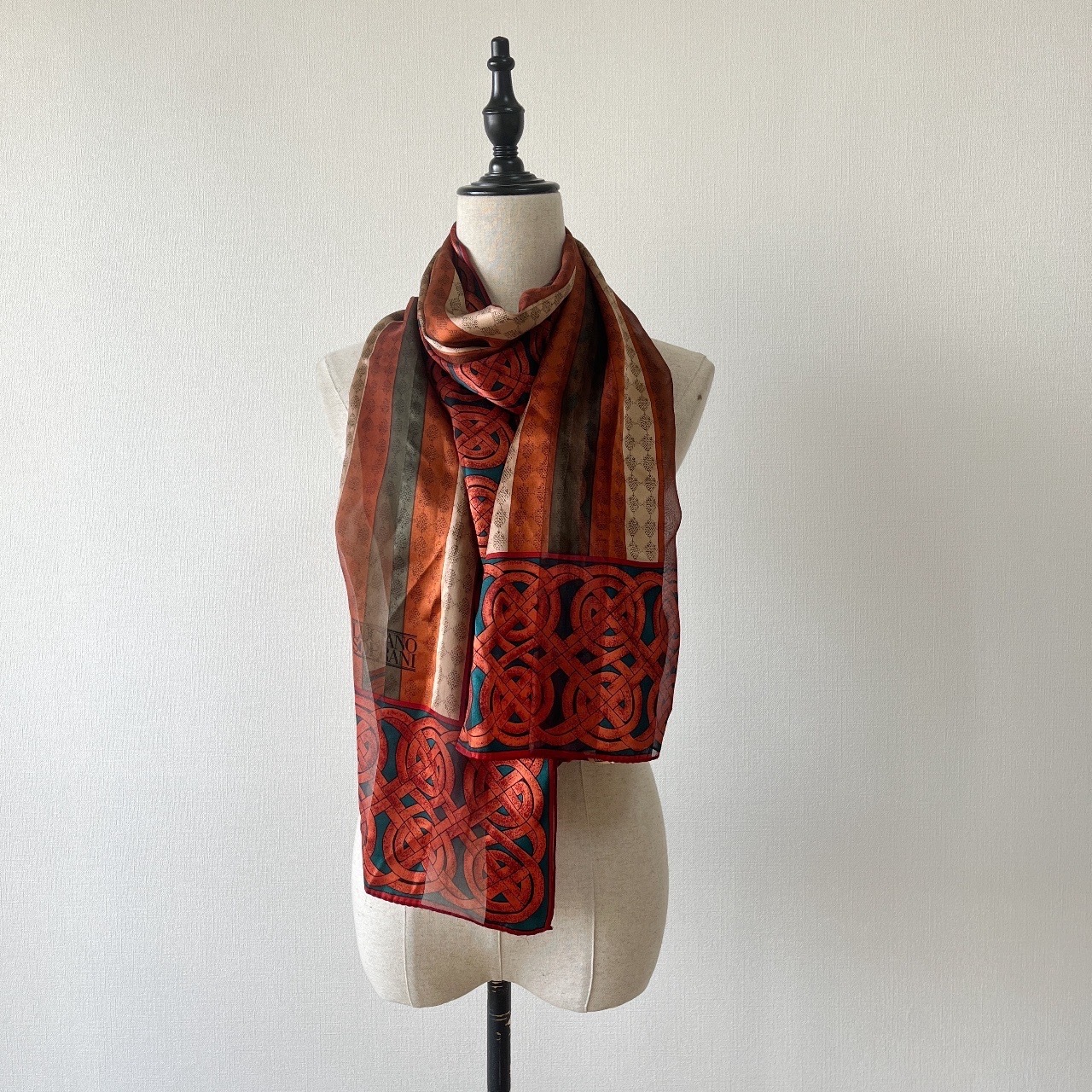 Luciano Soprani暖色系條紋長絲巾