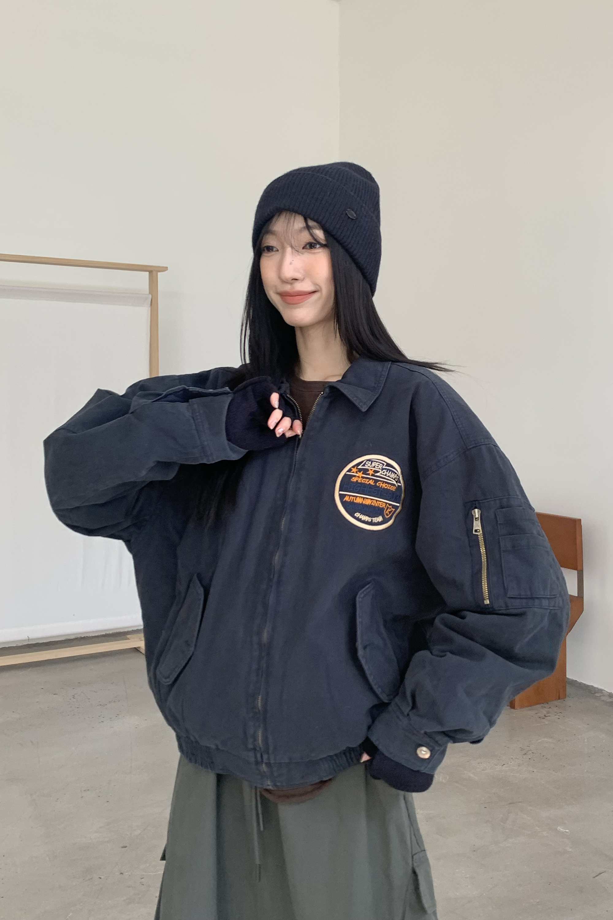 Winter Finale｜復古胸章鋪棉飛行夾克 2色