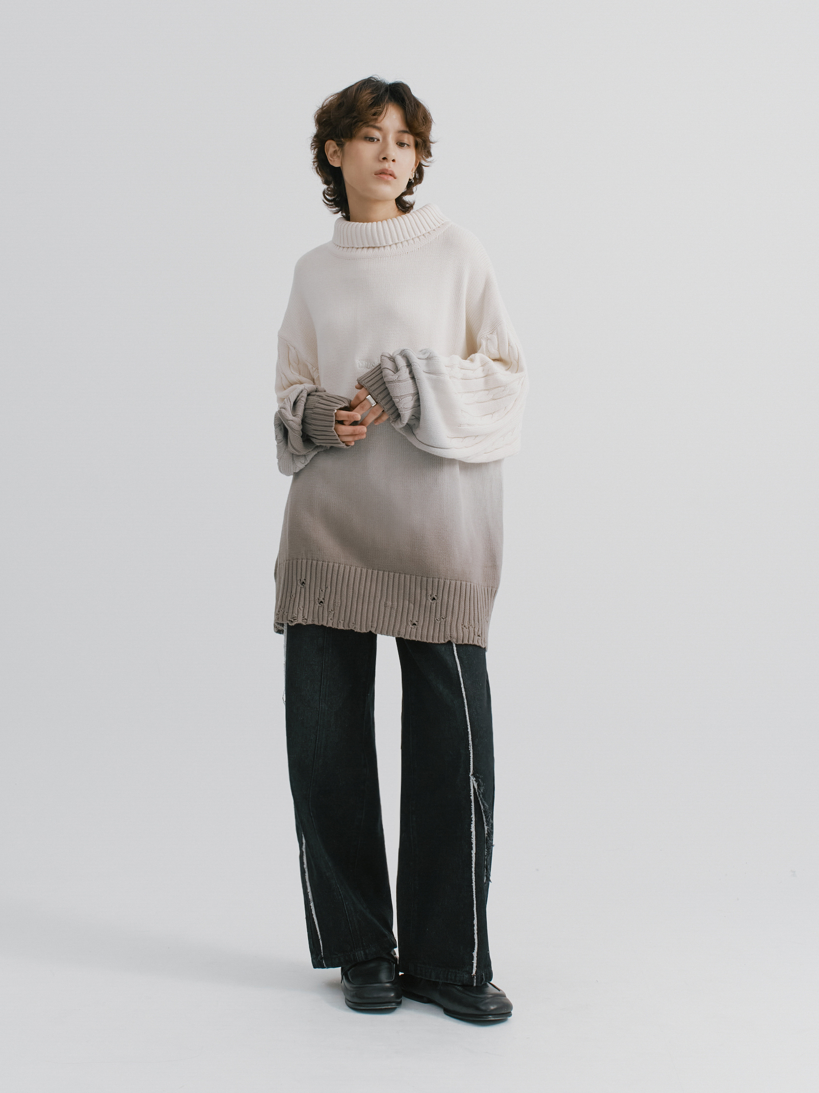 MELSIGN X mouggan - TURTLENECK SWEATER - LIGHT BROWN