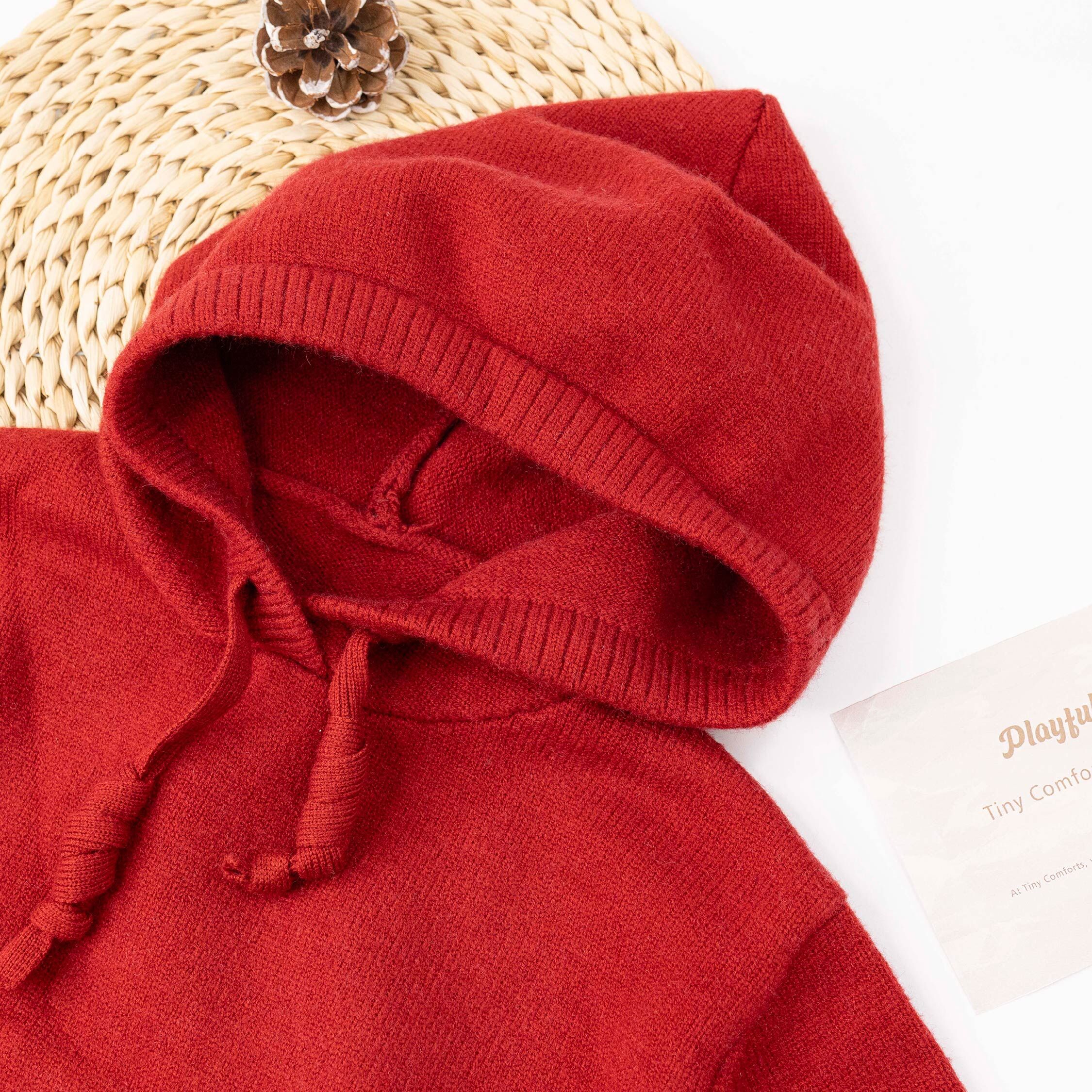 【H55752】簡約百搭紅通通連帽針織上衣