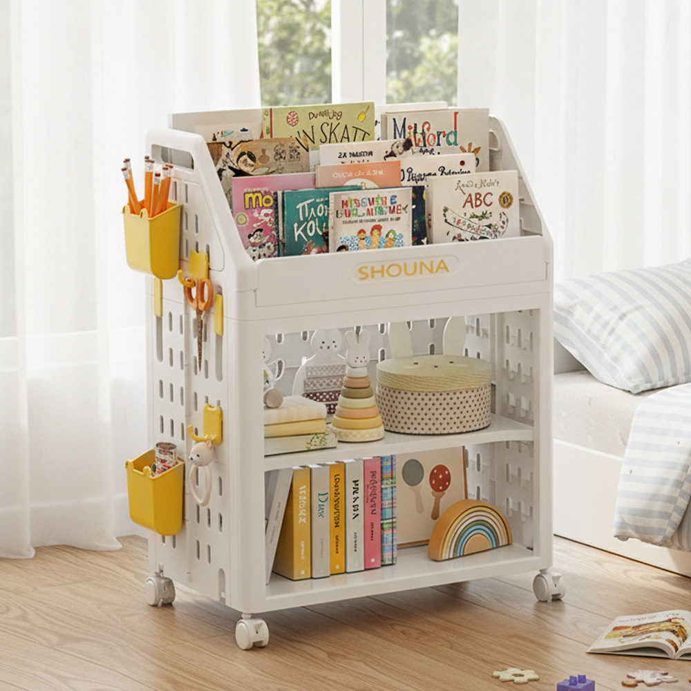 【AOTTO】洞洞板兒童雙層附輪書本收納架(AS-604)