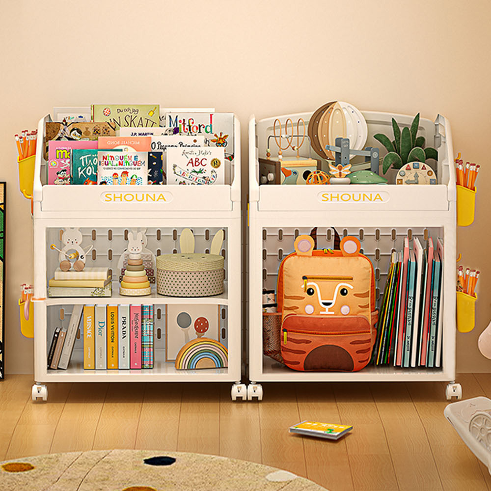 【AOTTO】洞洞板兒童雙層附輪書本收納架(AS-604)