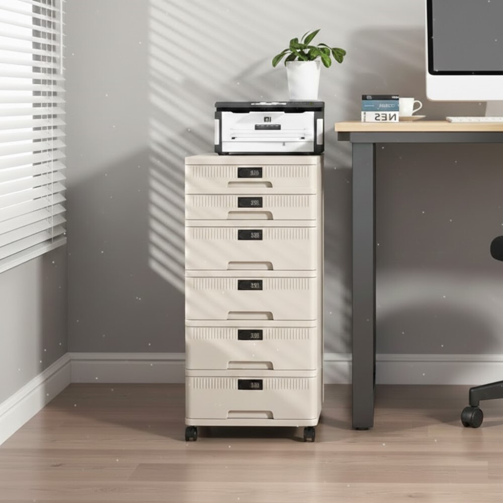 【AOTTO六層密碼鎖附輪辨公文件收納櫃(AL-612)