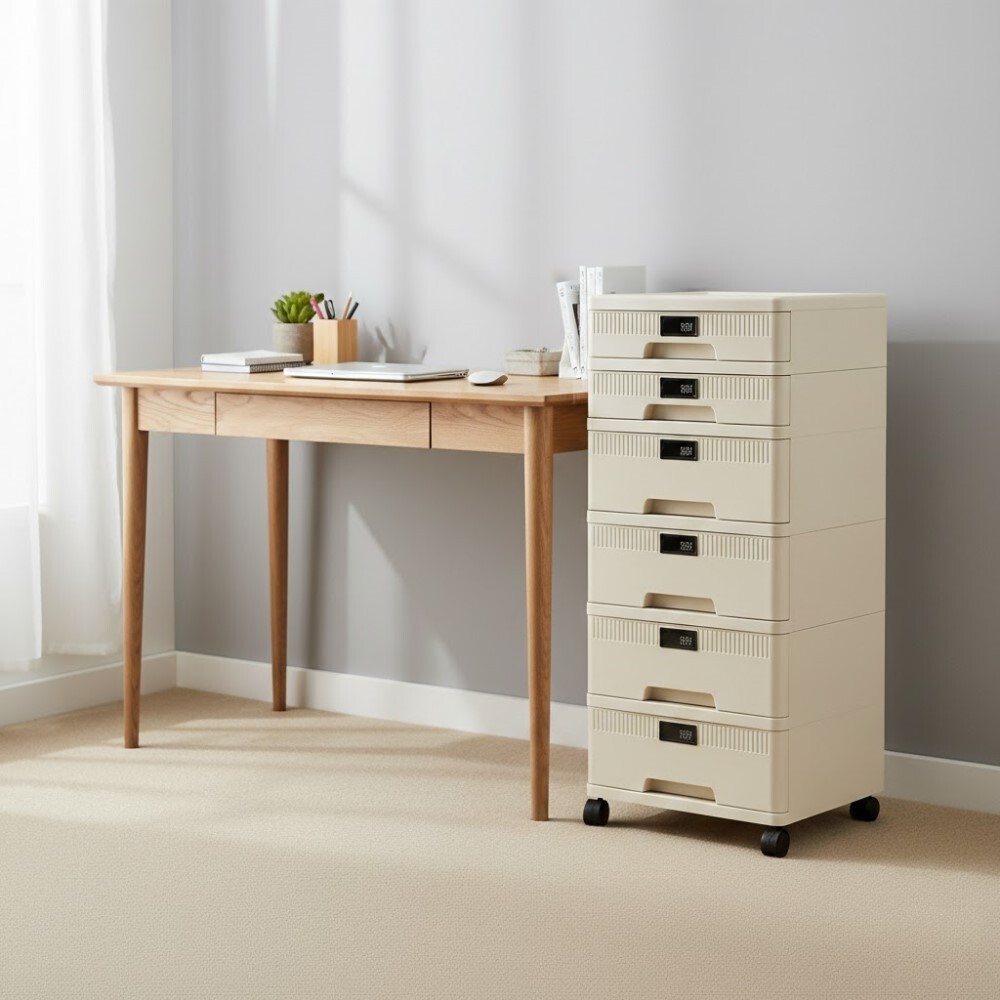 【AOTTO六層密碼鎖附輪辨公文件收納櫃(AL-612)