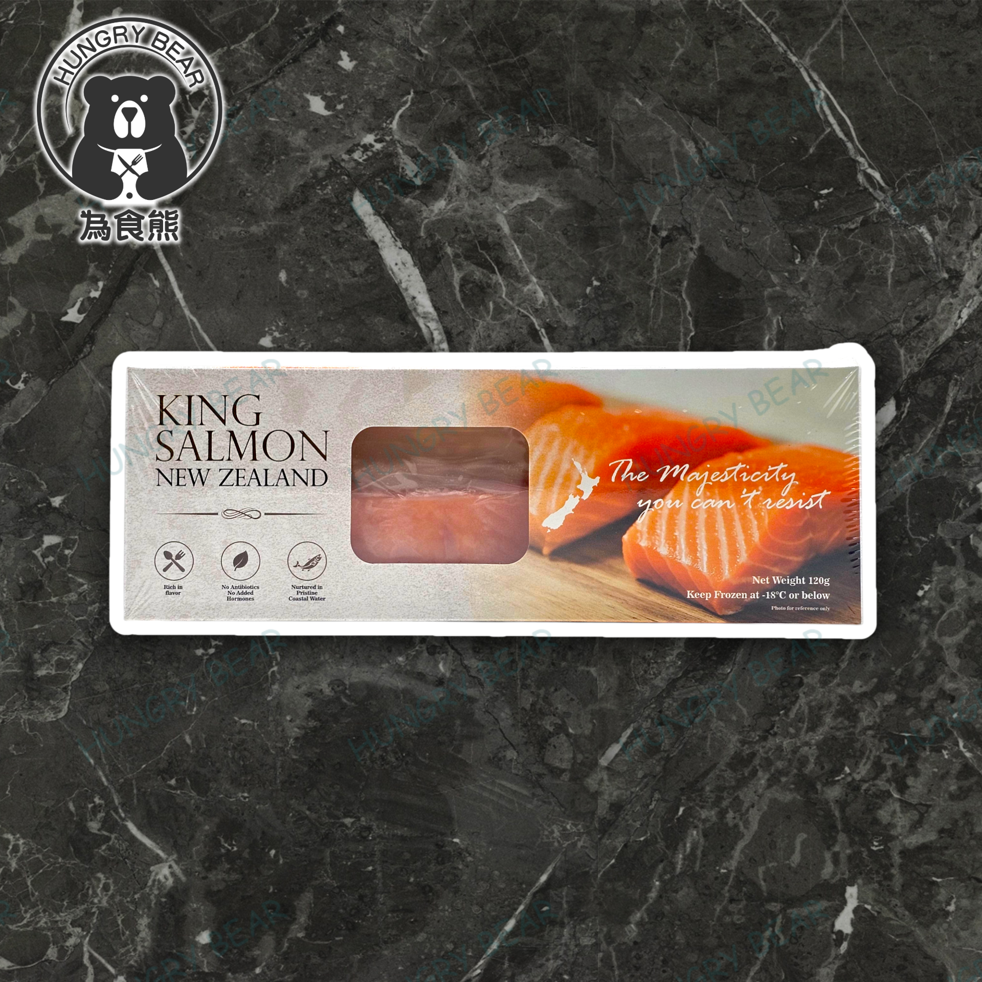 (長盒裝) 紐西蘭帝皇三文魚柳 (有皮，無骨) 120G  (急凍-18°C)