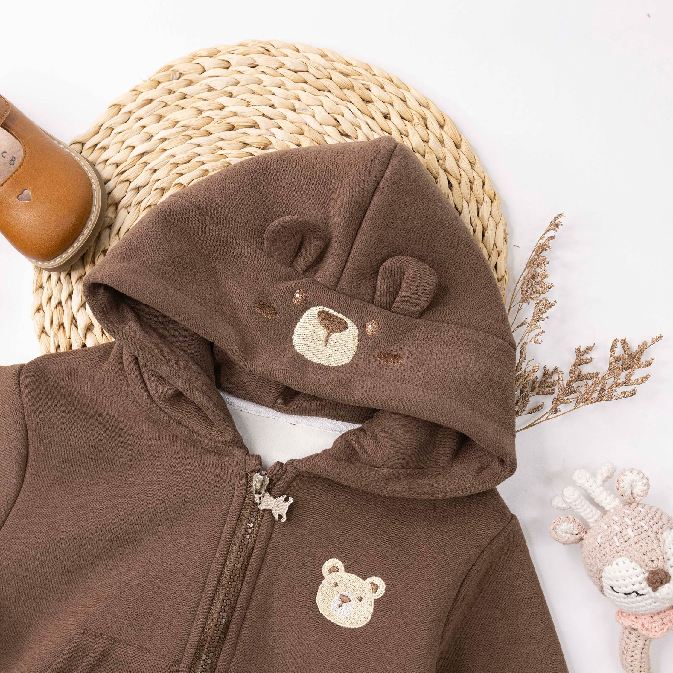 【H55871】可愛小熊內刷毛連帽外套