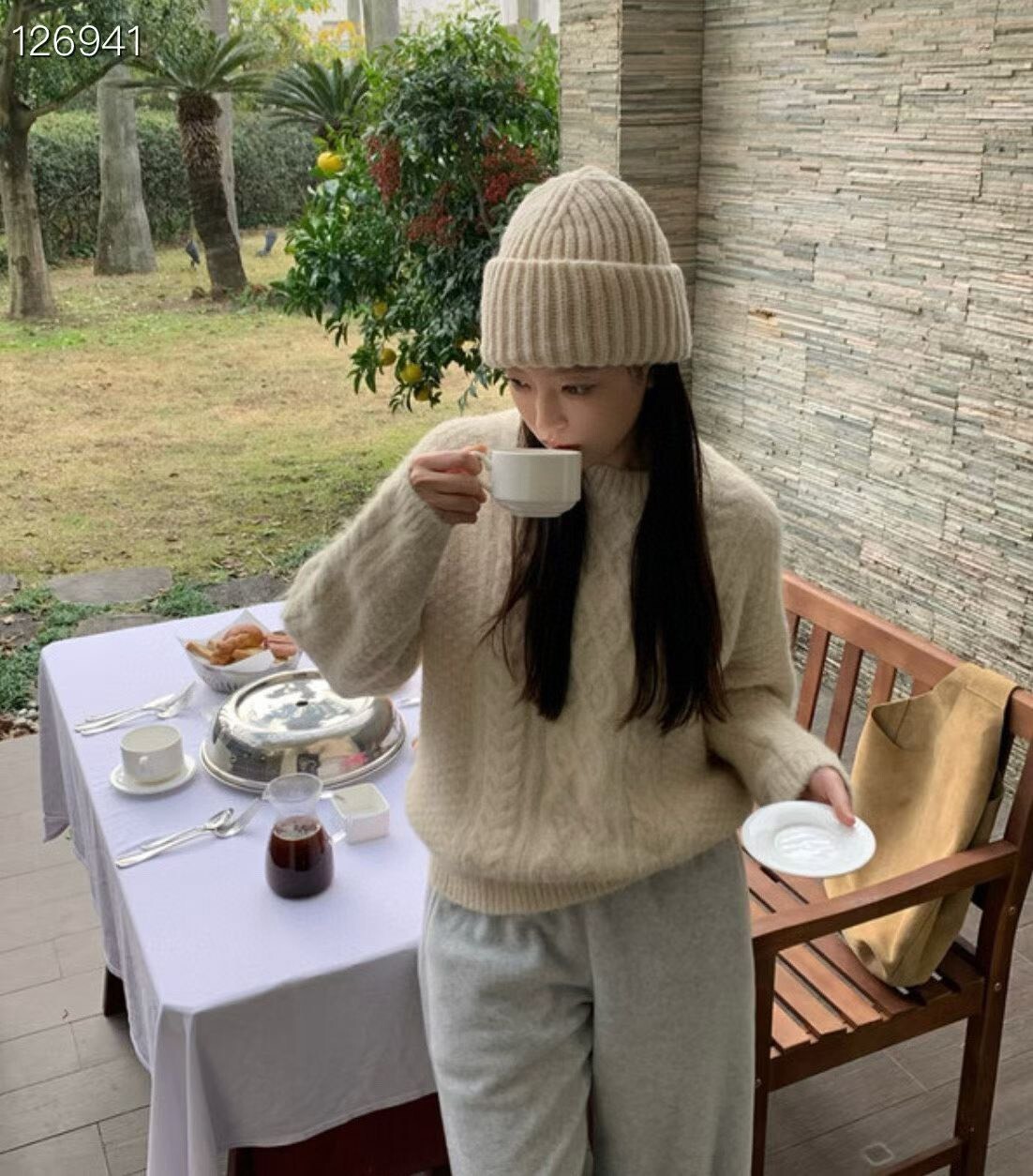 寬邊保暖護耳毛線帽