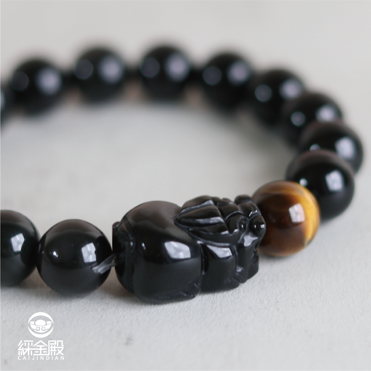 虎眼石 x 黑曜石貔貅手鍊｜手珠｜聚財｜避邪（含過爐）12MM【綵金殿】