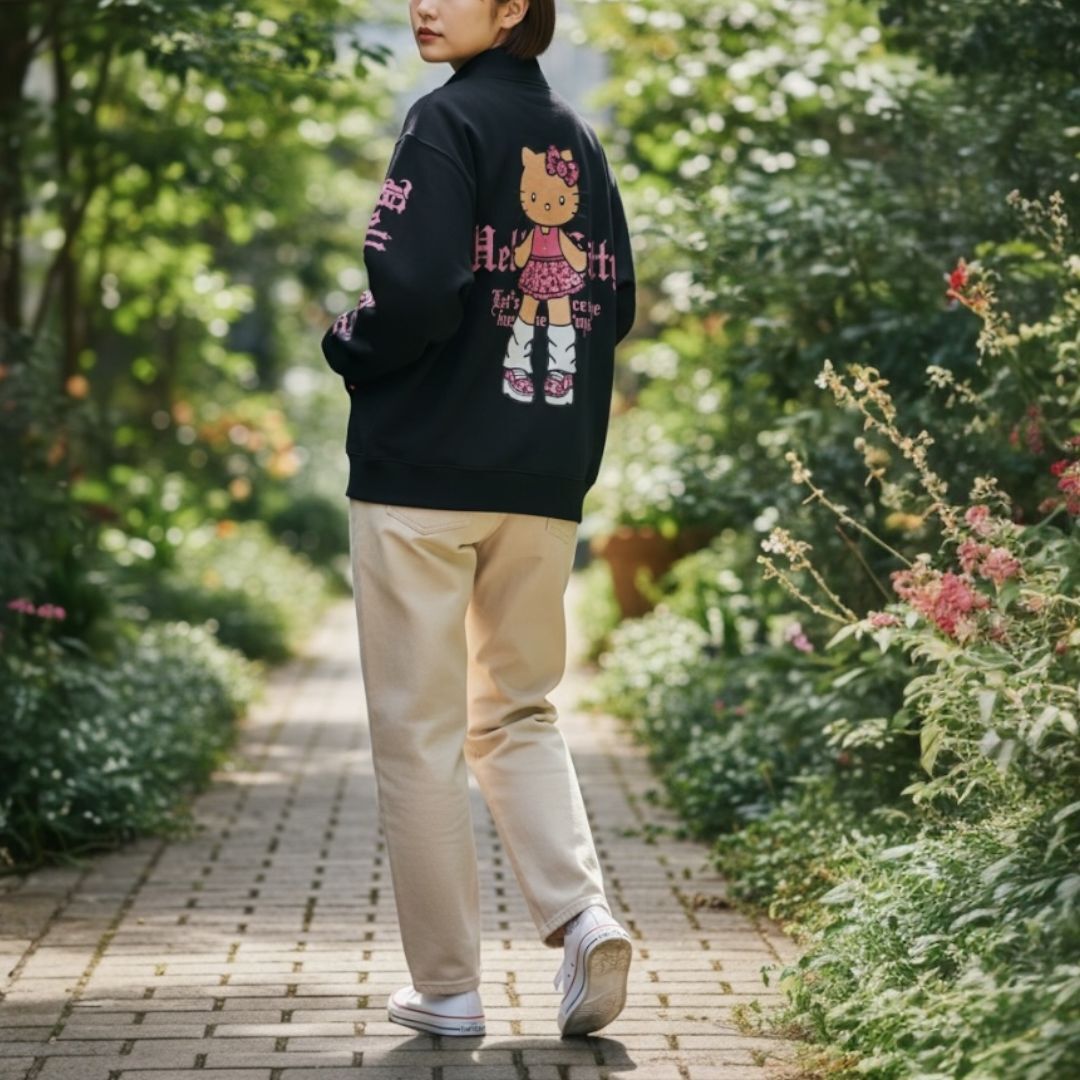 26001-KT Sanrio Hello Kitty 日燒長腿拉鍊外套 黑色 #JP-SM25-213BK