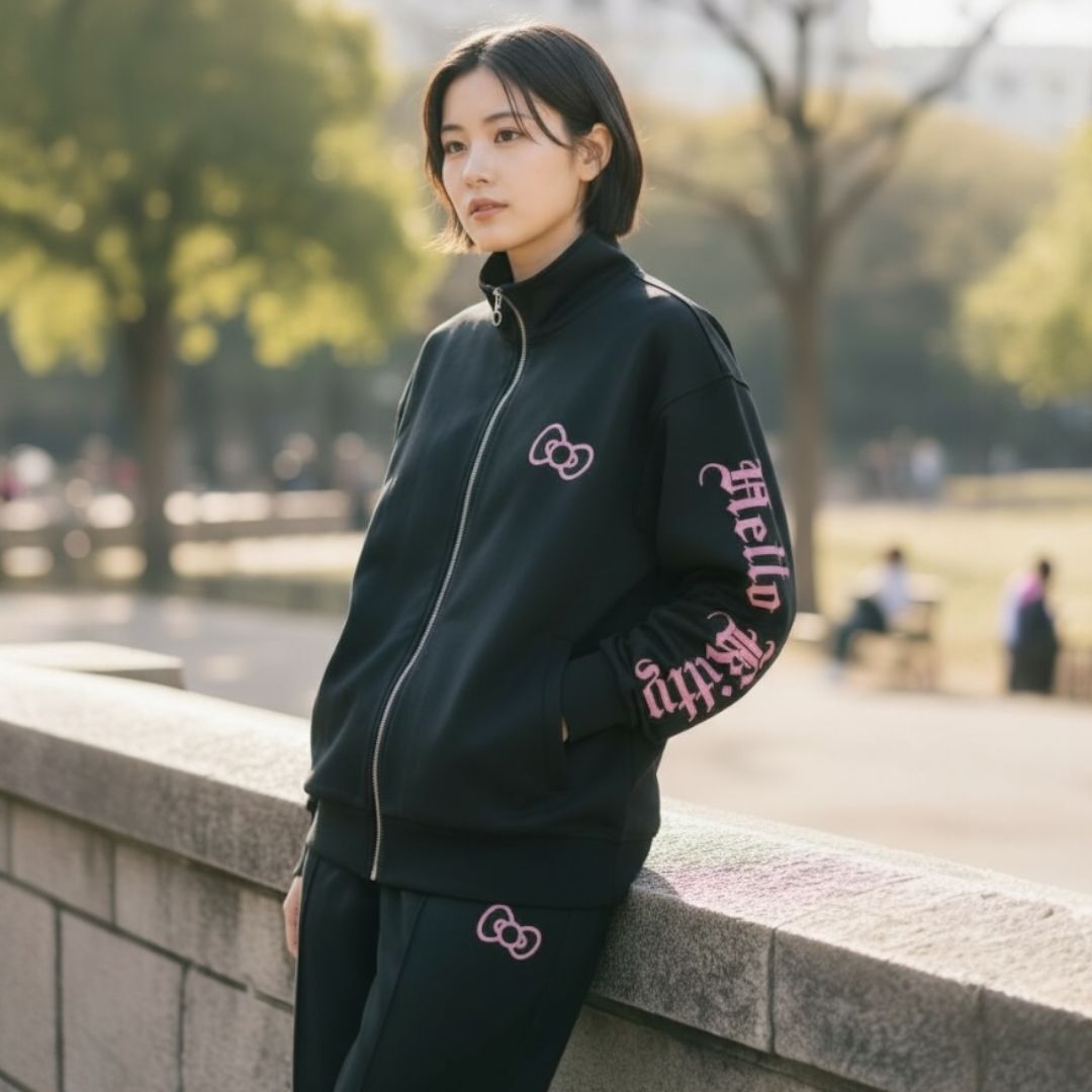 26001-KT Sanrio Hello Kitty 日燒長腿拉鍊外套 黑色 #JP-SM25-213BK