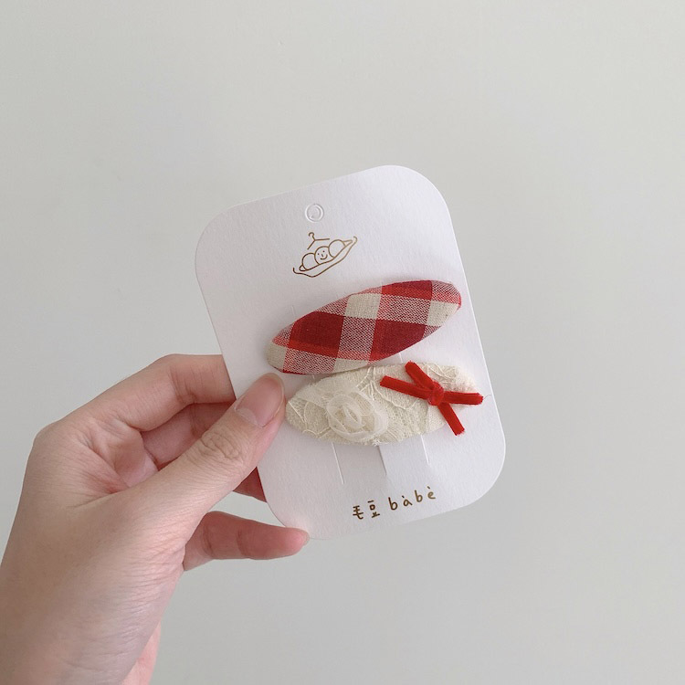 韓系紅格子髮夾