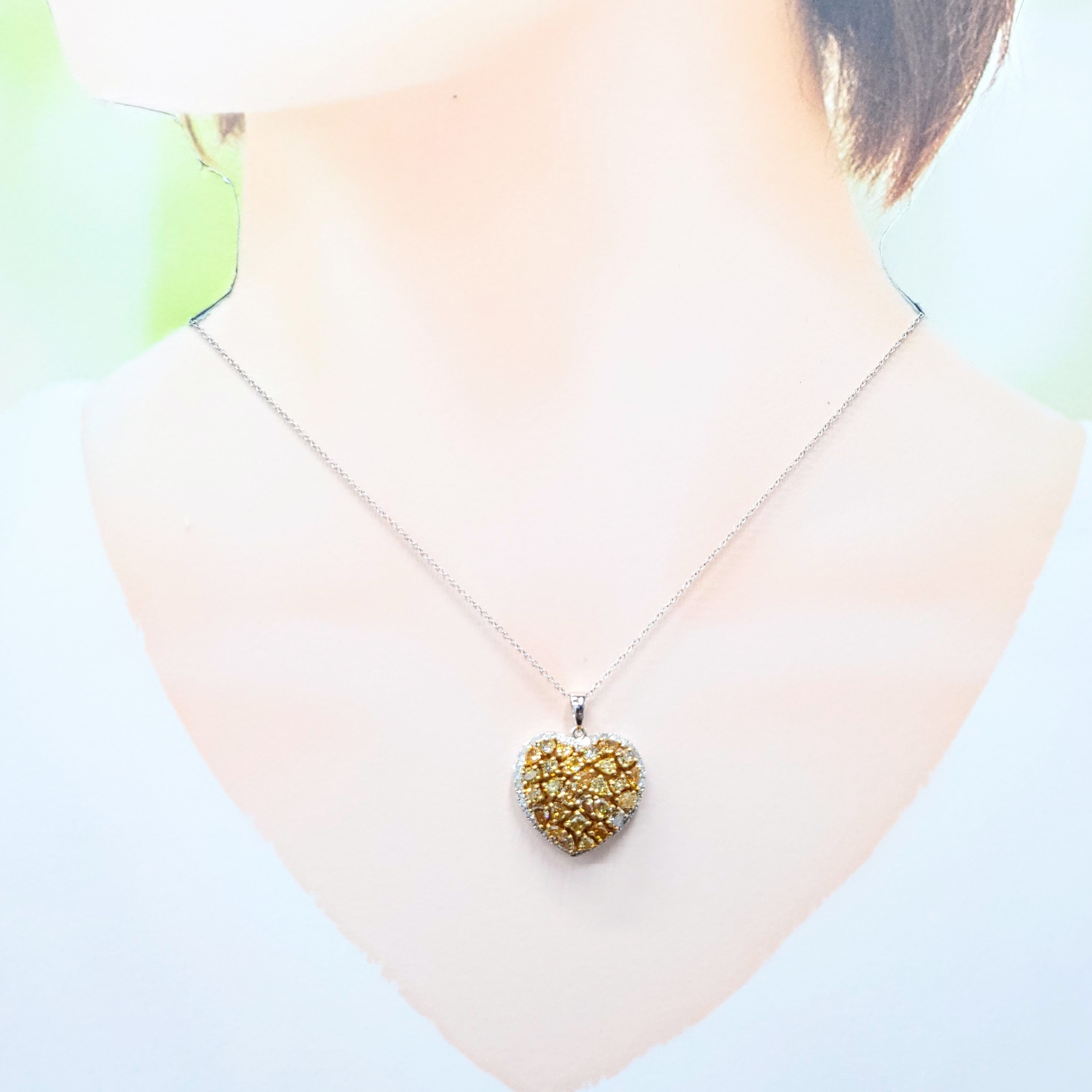 全新18K金2卡67份彩黃鑽配小鑽共3卡16份鑽石吊墜