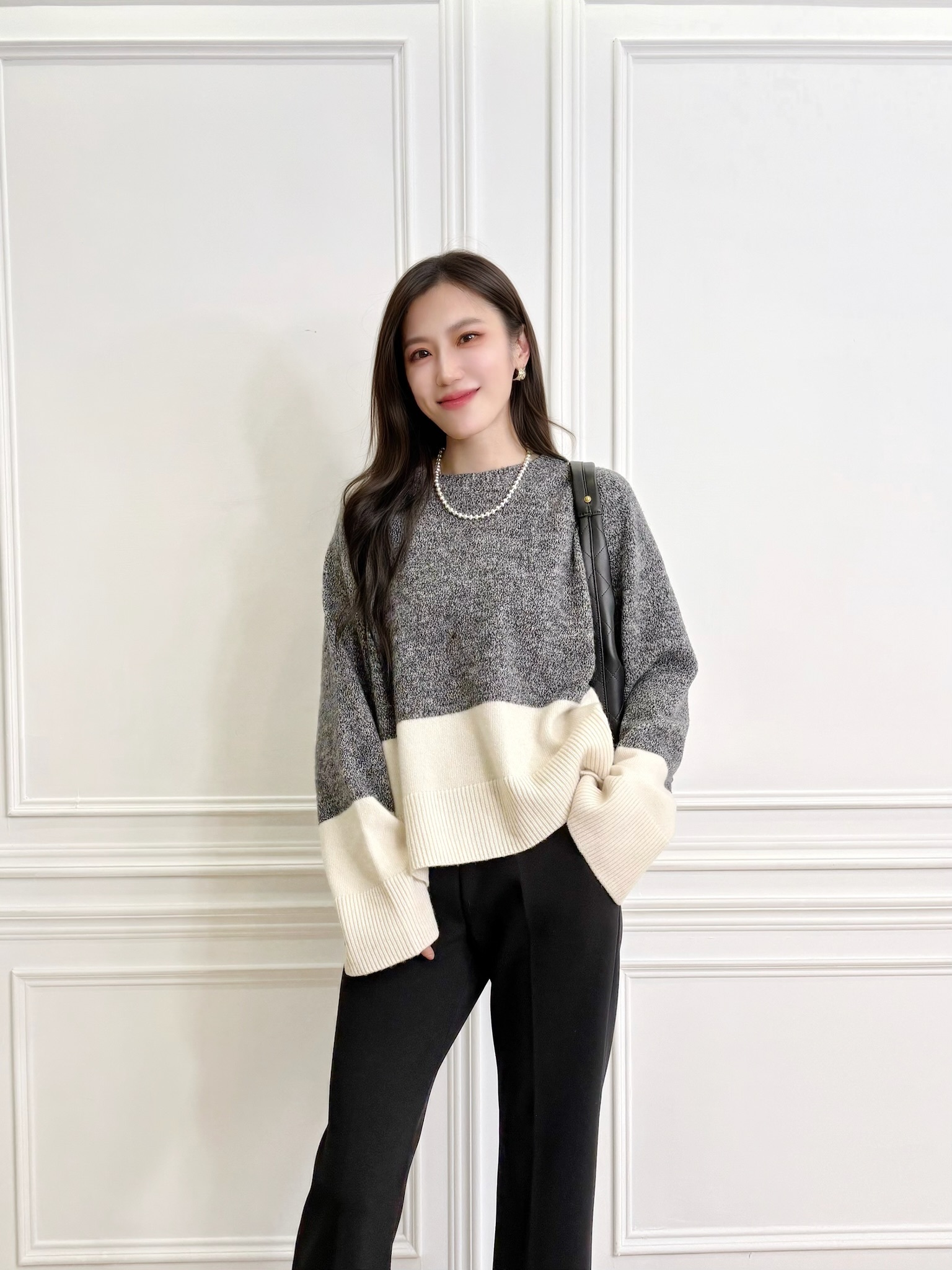 織紋撞色針織毛衣