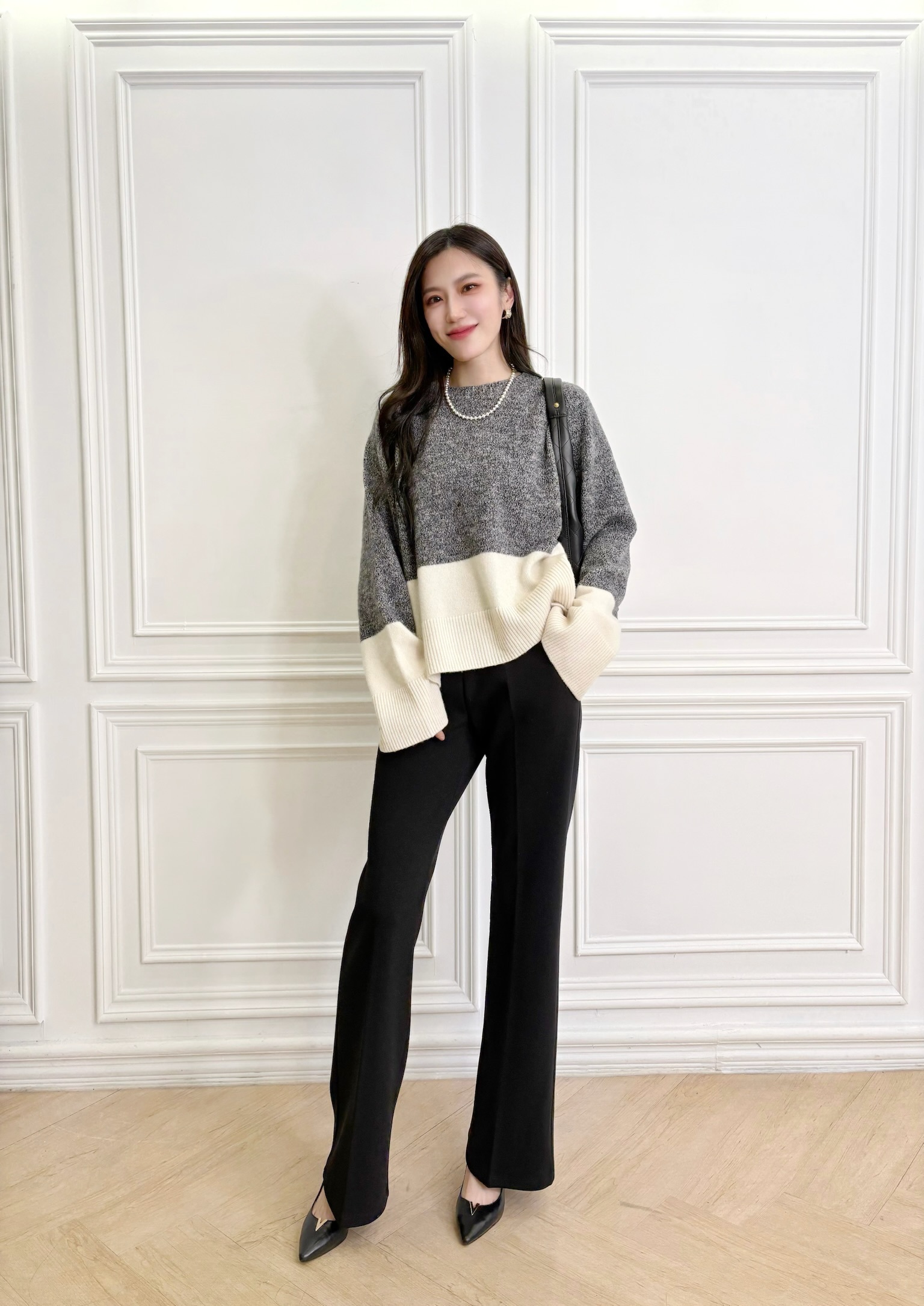 織紋撞色針織毛衣