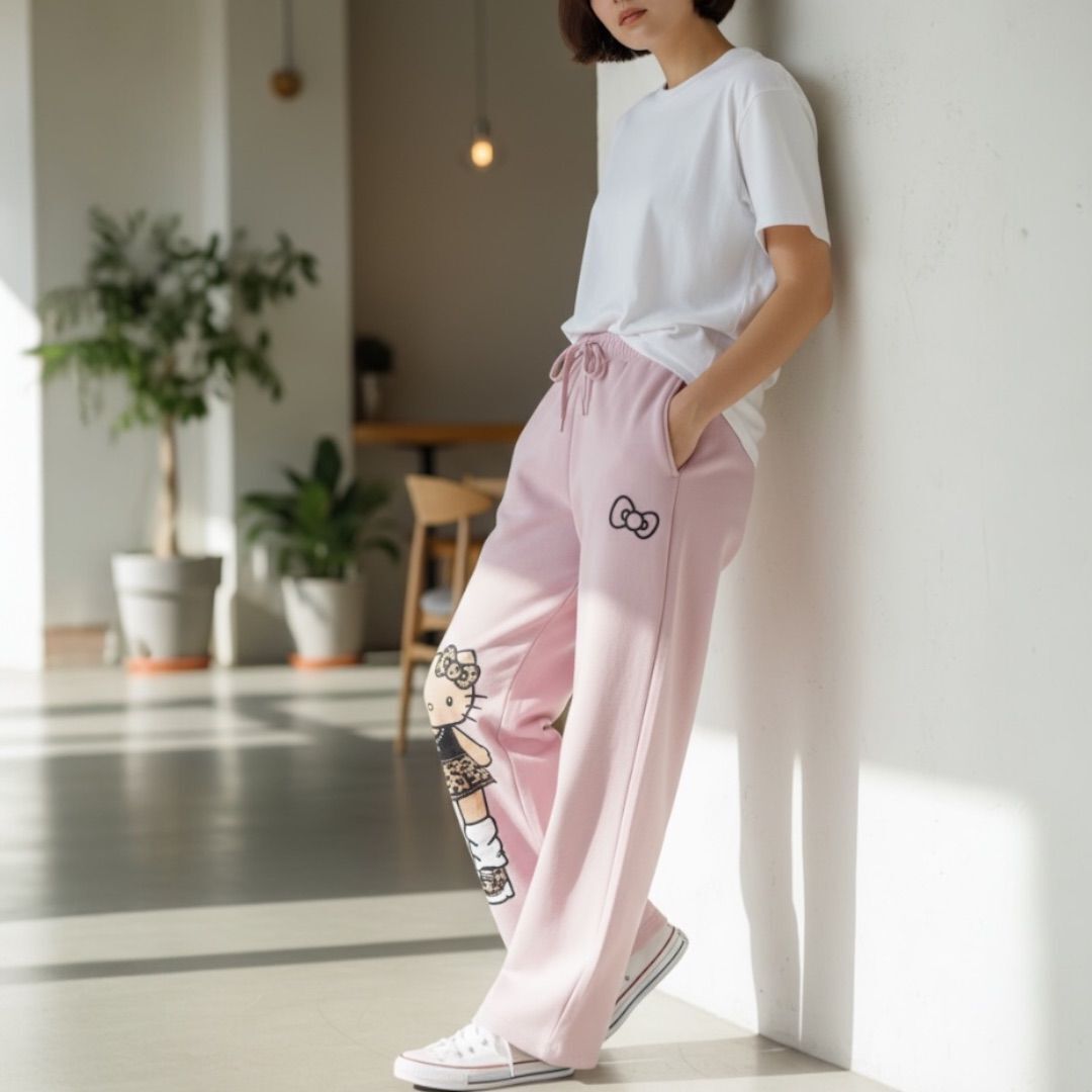 26013-KT Sanrio Hello Kitty 日燒 Loose Socks 造型印花家居褲 粉紅色 #JP-SM-25-210PK