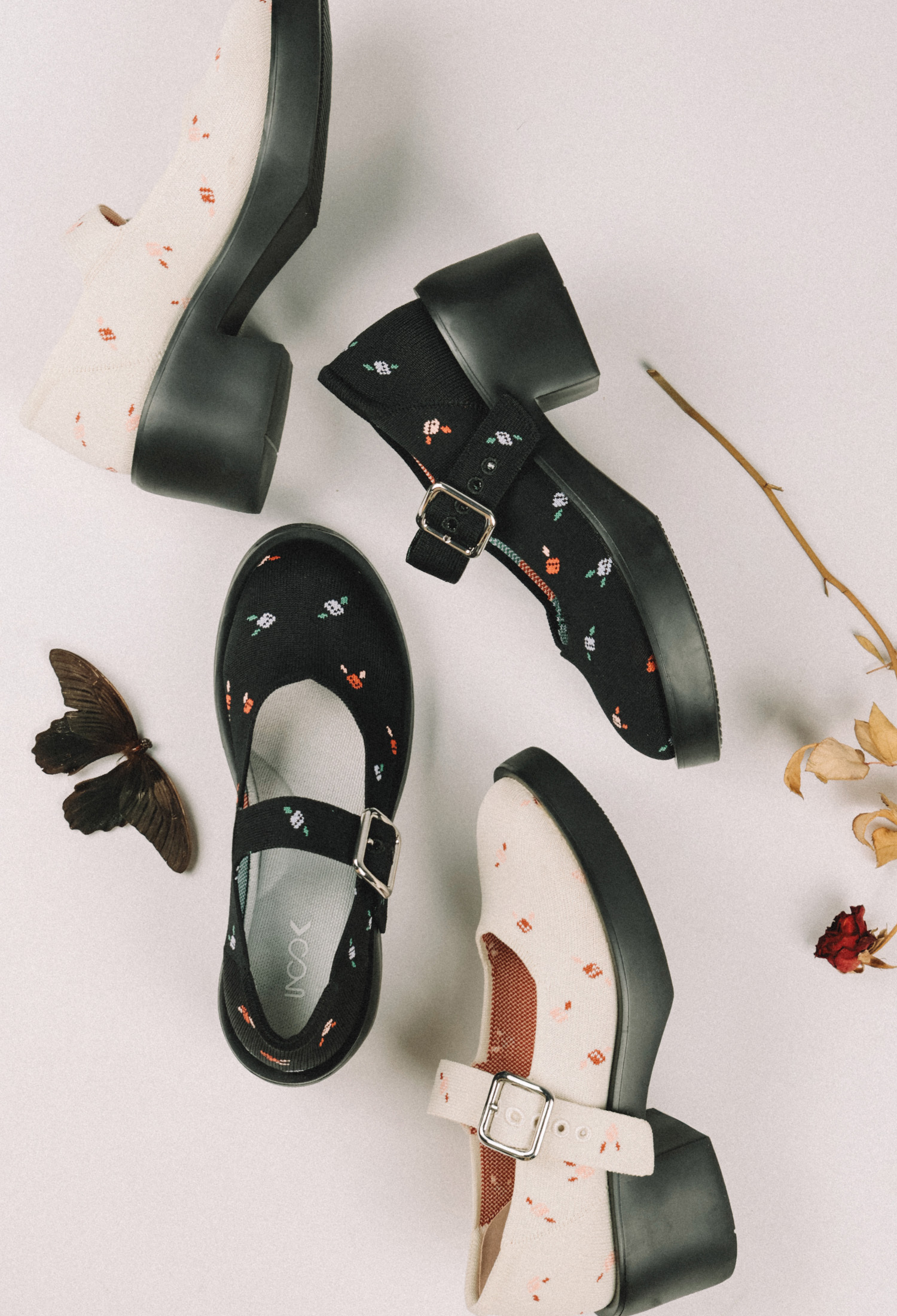 復古瑪莉粗跟厚底鞋 黑薔薇