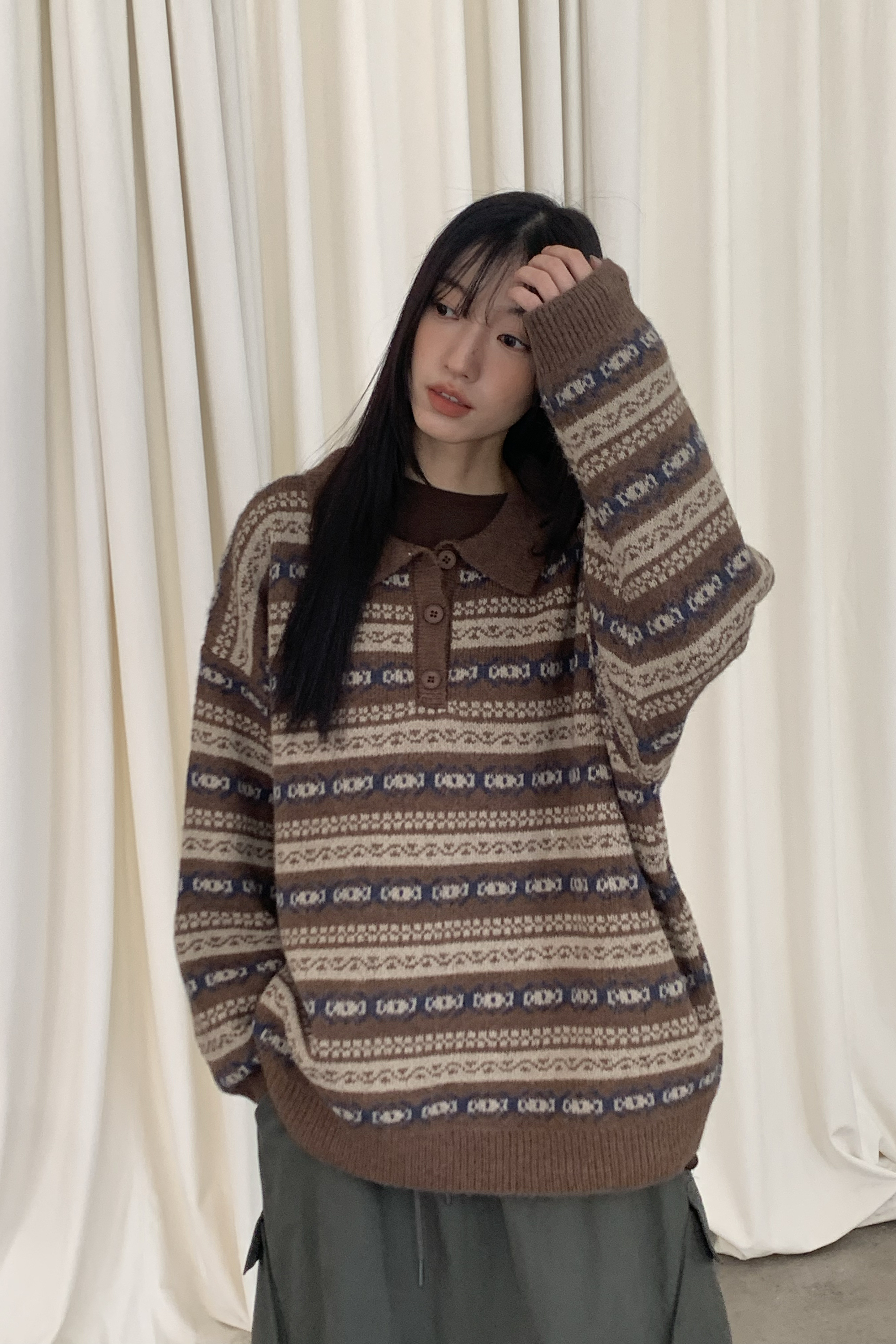 Winter Finale｜復古圖騰POLO領毛衣 2色