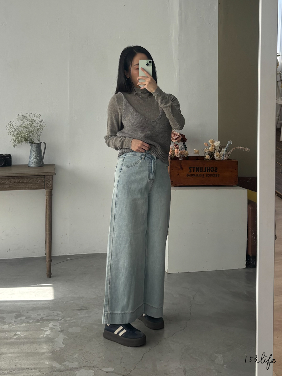 ⛄️(加絨/一般)淺藍小個子顯瘦直筒喇叭寬褲(XXS-XL)(九分/長款)