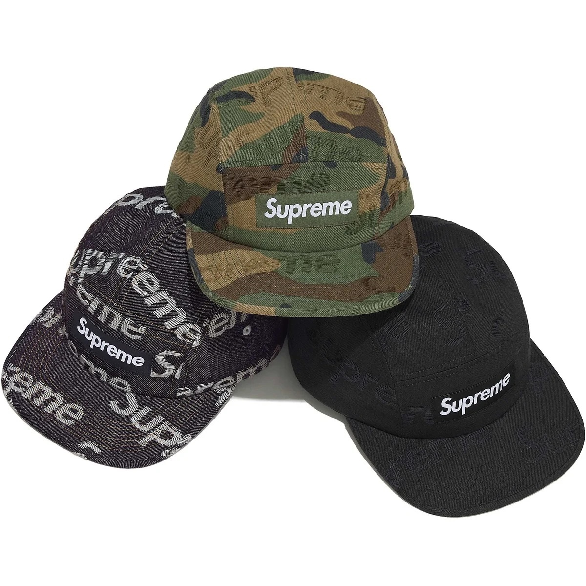 SUPREME FW25 Jacquard Logos Denim Camp Cap