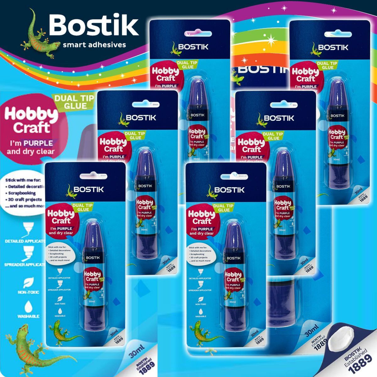 Bostik® 手工雙頭膠 30ml，水溶性膠水 6 支《香港行貨》