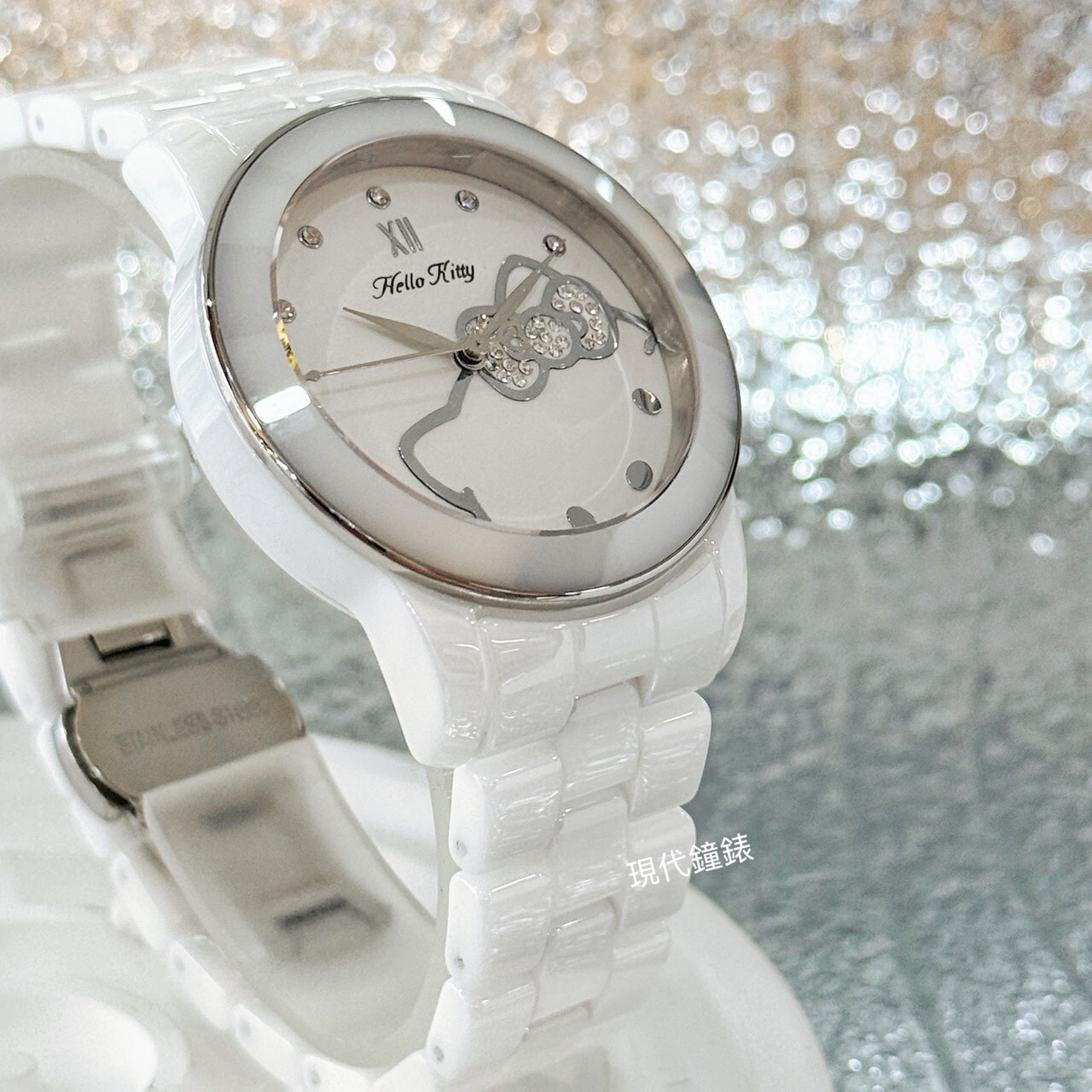 【HELLO KITTY】凱蒂貓甜心夢幻陶瓷手錶 LK673LWWI 36mm 現代鐘錶