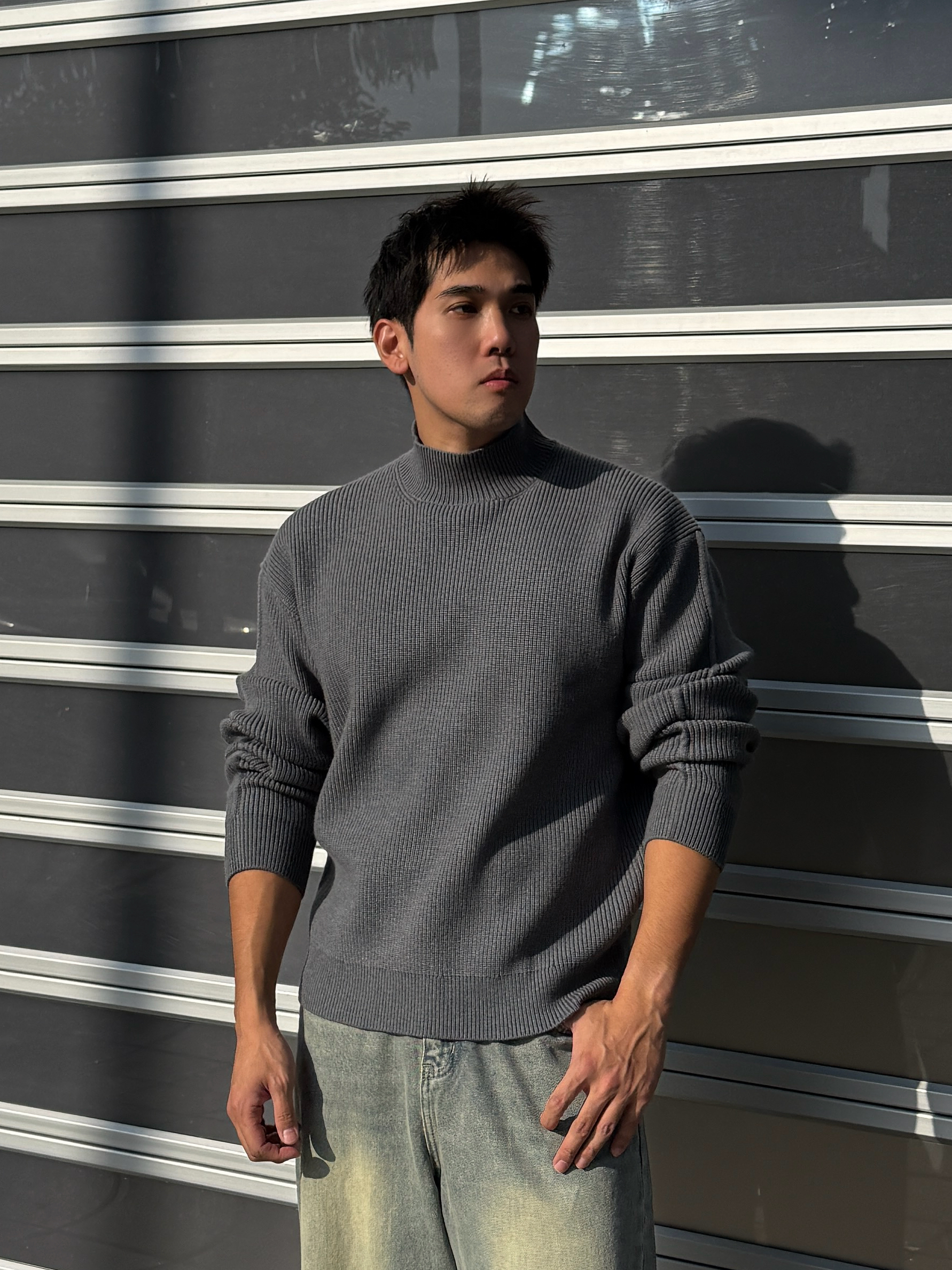 [1atm] 專利棉™- 線性中領針織衣