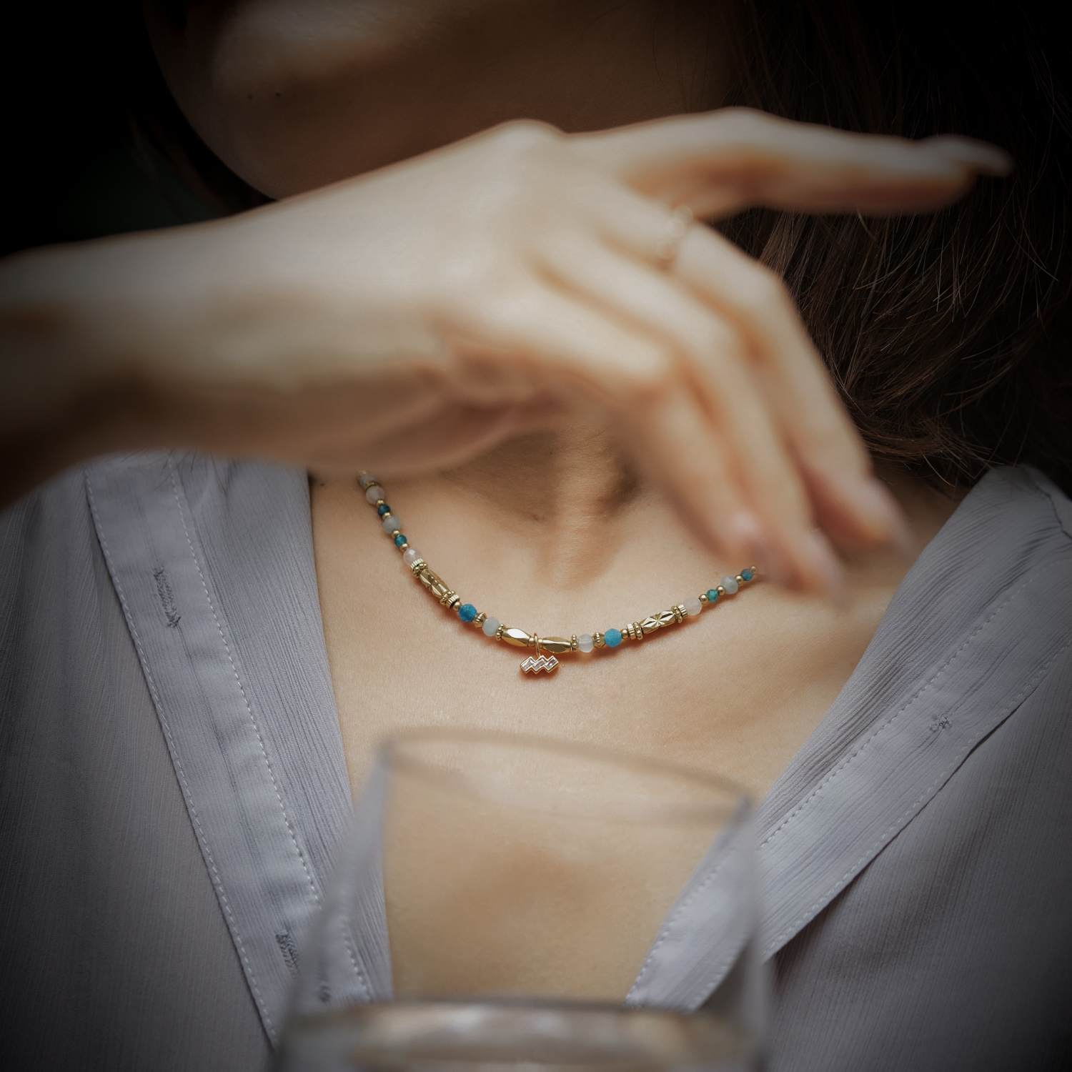 【神秘星象學：星系之聲】1111Hz前衛之聲｜水瓶座水晶銅鍍18k真金項鍊 NMA011