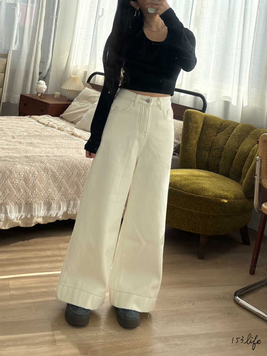 ⛄️(加絨/一般)奶白小個子顯瘦直筒喇叭寬褲(XXS-XL)(九分/長款)