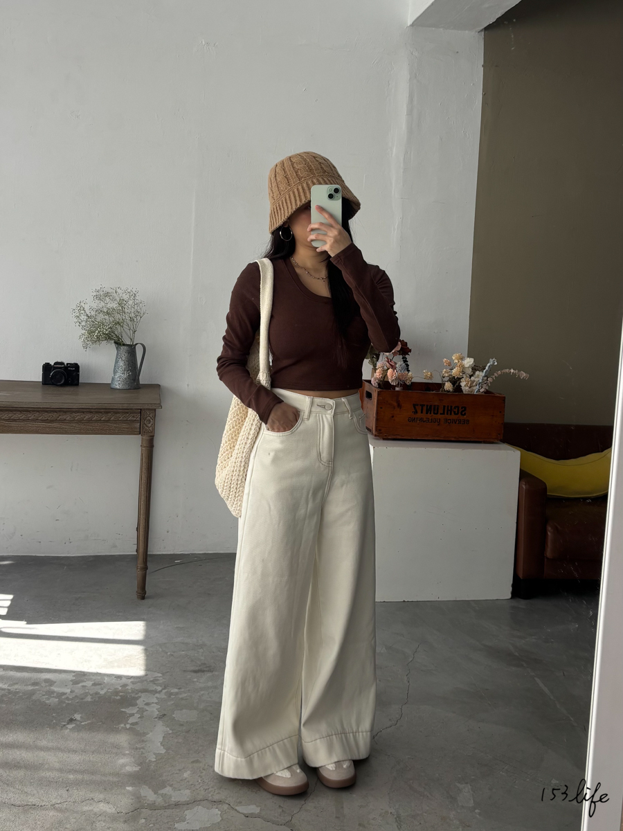 ⛄️(加絨/一般)奶白小個子顯瘦直筒喇叭寬褲(XXS-XL)(九分/長款)