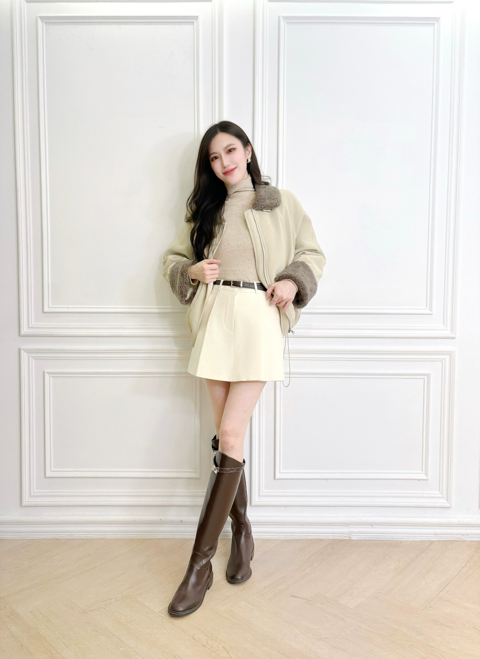 (極致保暖!)毛毛領麂皮鋪棉外套