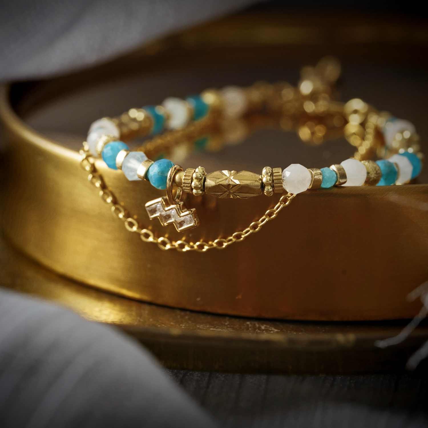 【神秘星象學：星系之聲】1111Hz前衛之聲｜水瓶座水晶銅鍍18k真金手鍊 BMA011