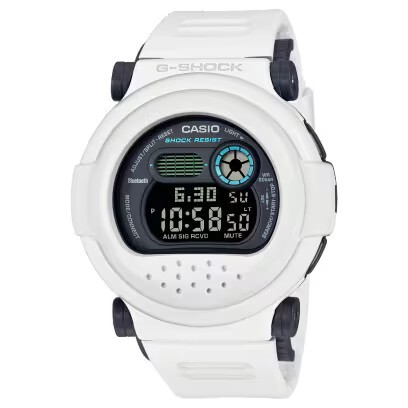 【CASIO 卡西歐】G-SHOCK 爽快簡潔的白色設計 由藍色和紫色的元素加以點綴 多功能耐衝擊 電子錶 手錶 G-B001SF-7