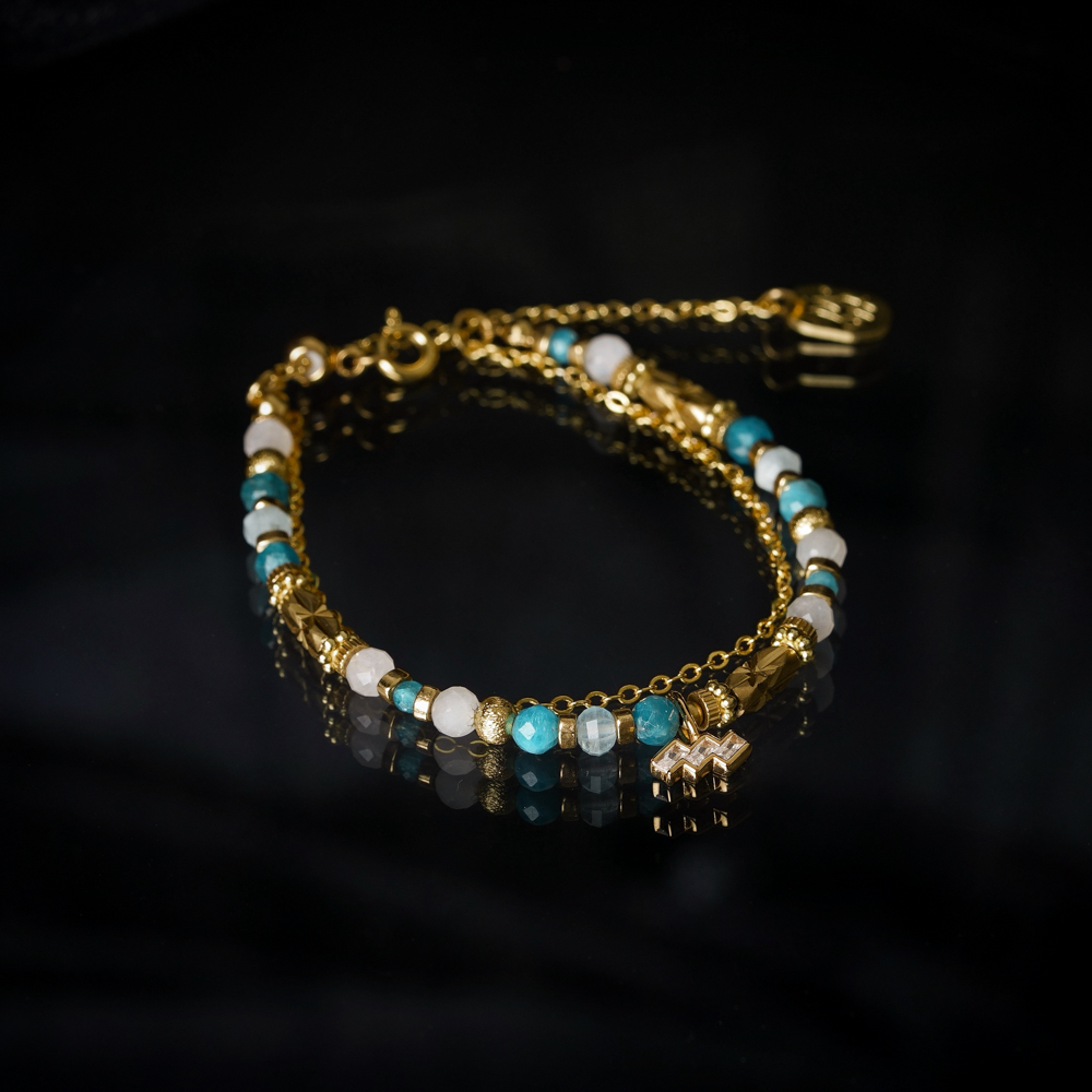 【神秘星象學：星系之聲】1111Hz前衛之聲｜水瓶座水晶銅鍍18k真金手鍊 BMA011