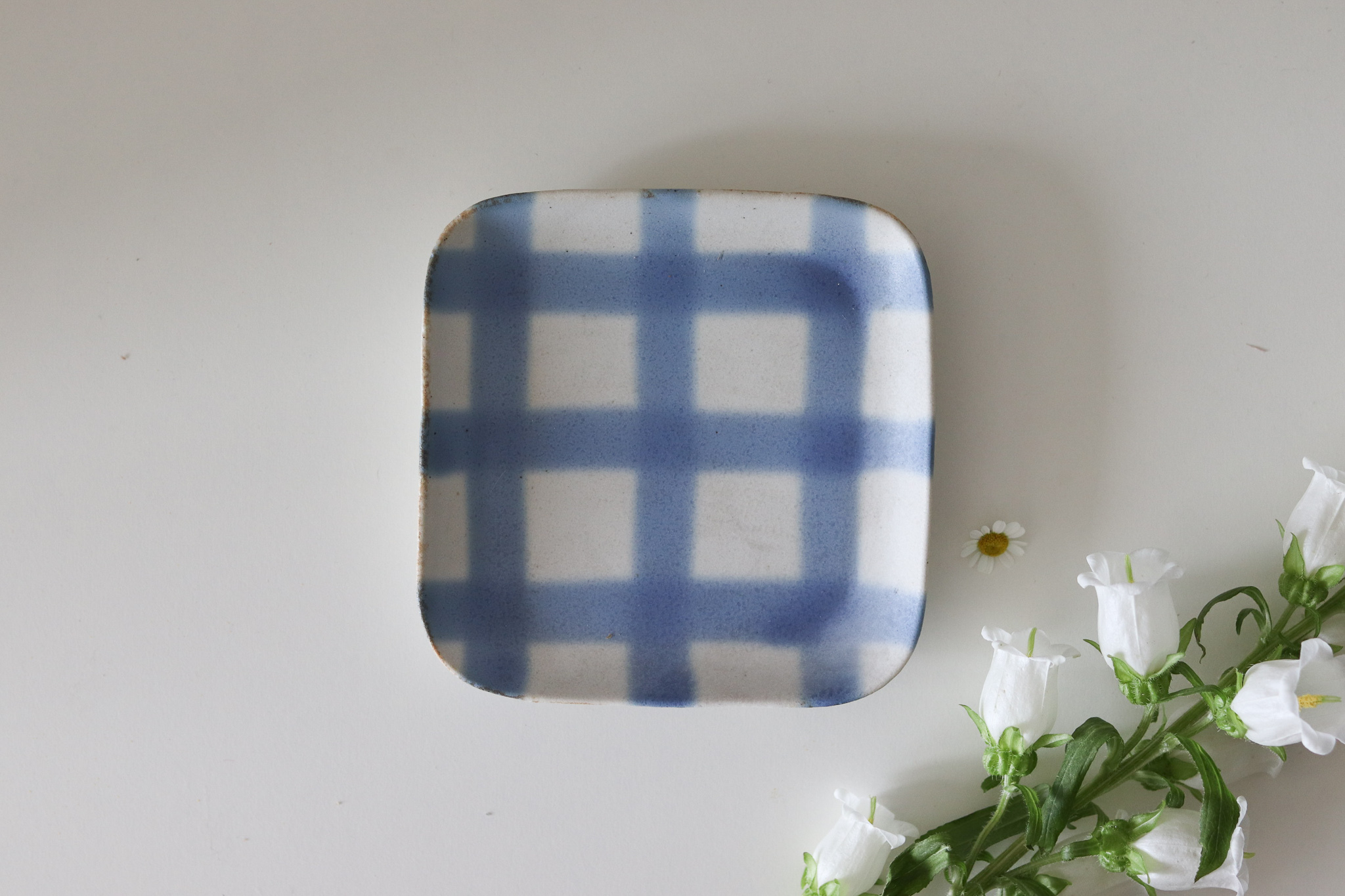 日本 美濃燒 Shizukigama 藍色格紋 馬克杯 甜點盤