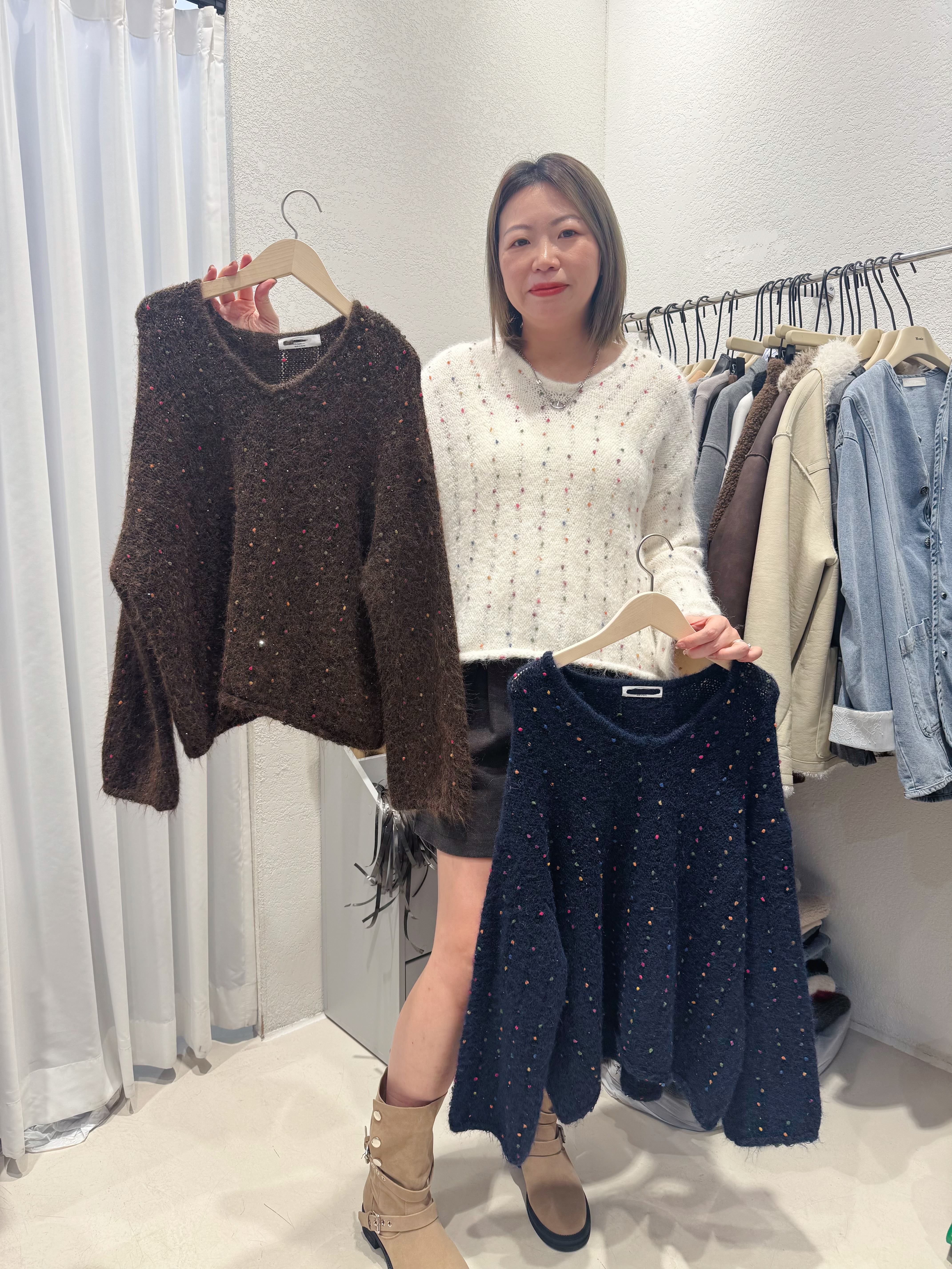 A1MO12 彩點幼閃冷衫*3色